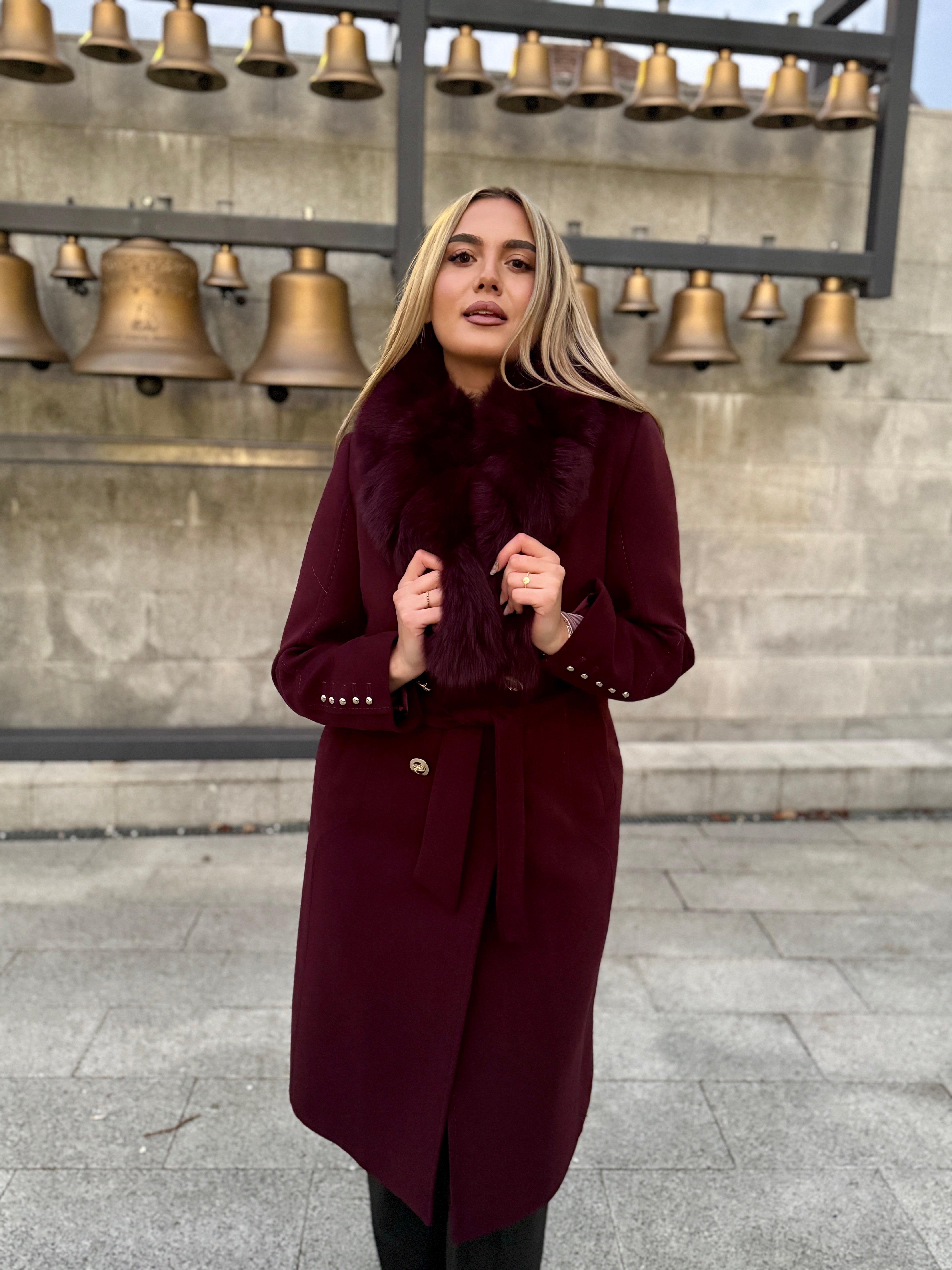 Palton lana si casmir cu blana naturala Lia