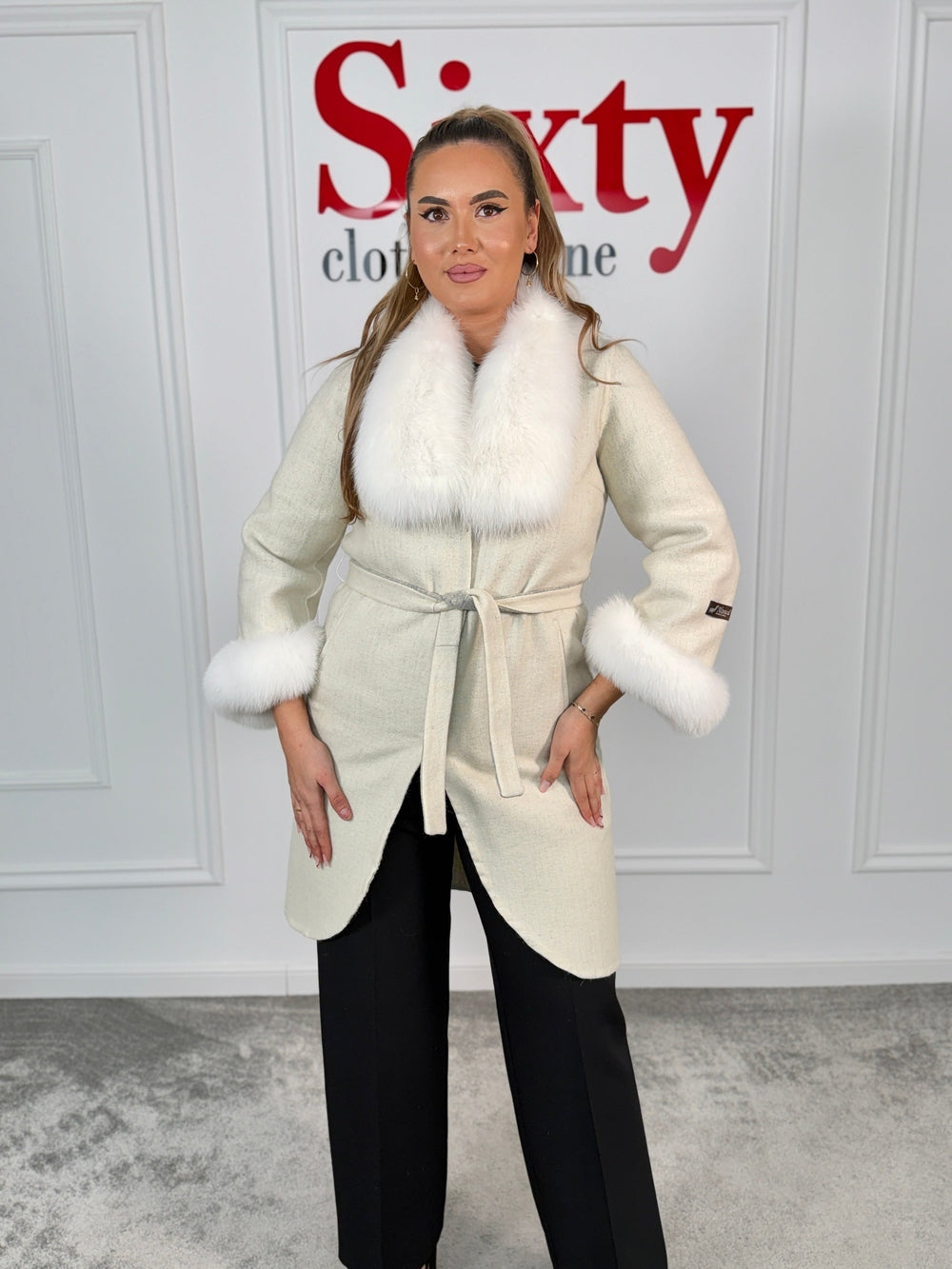 Palton alpaca cu blana naturala Feli