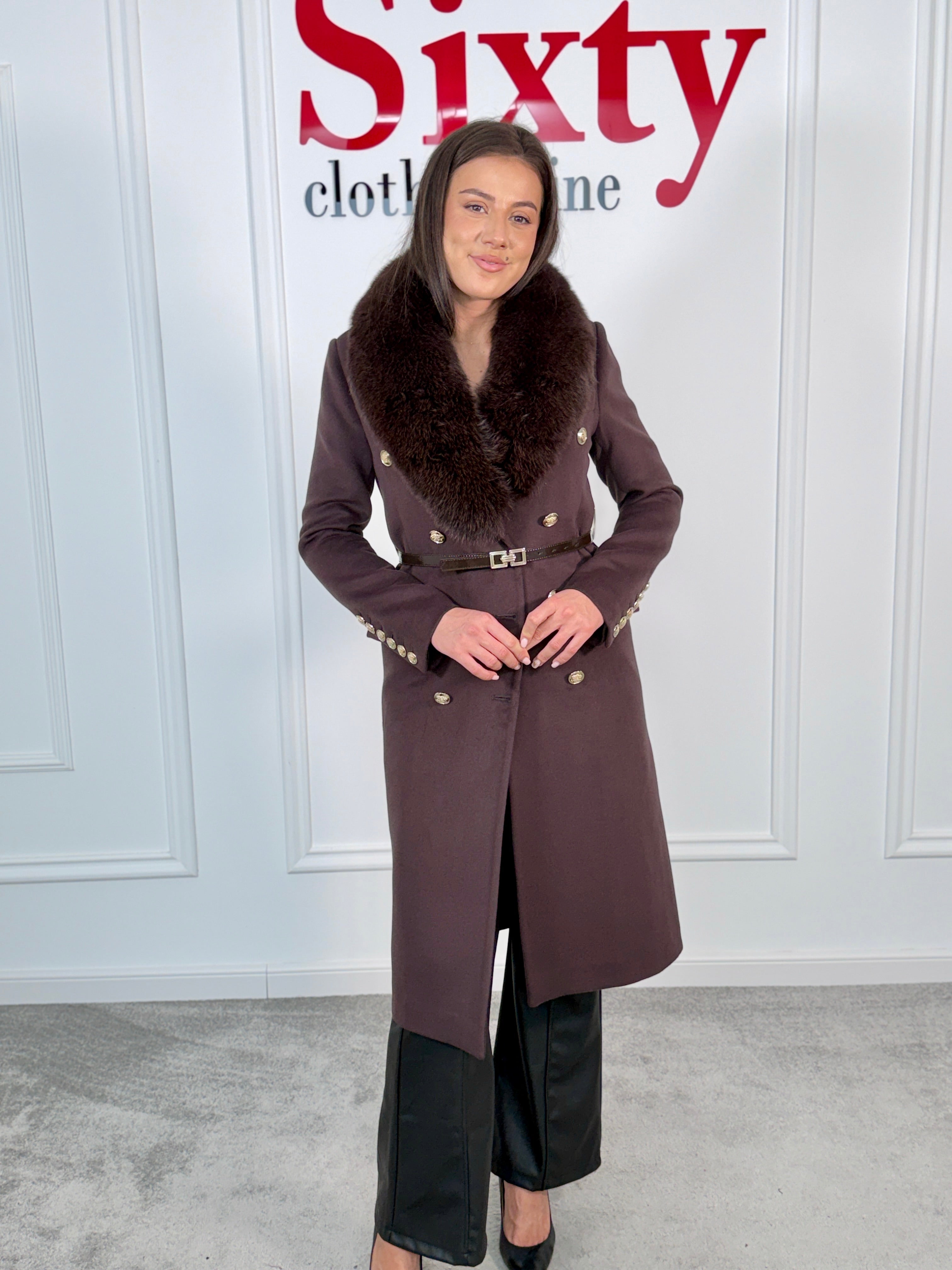 Palton lana si casmir cu blana naturala Marisa