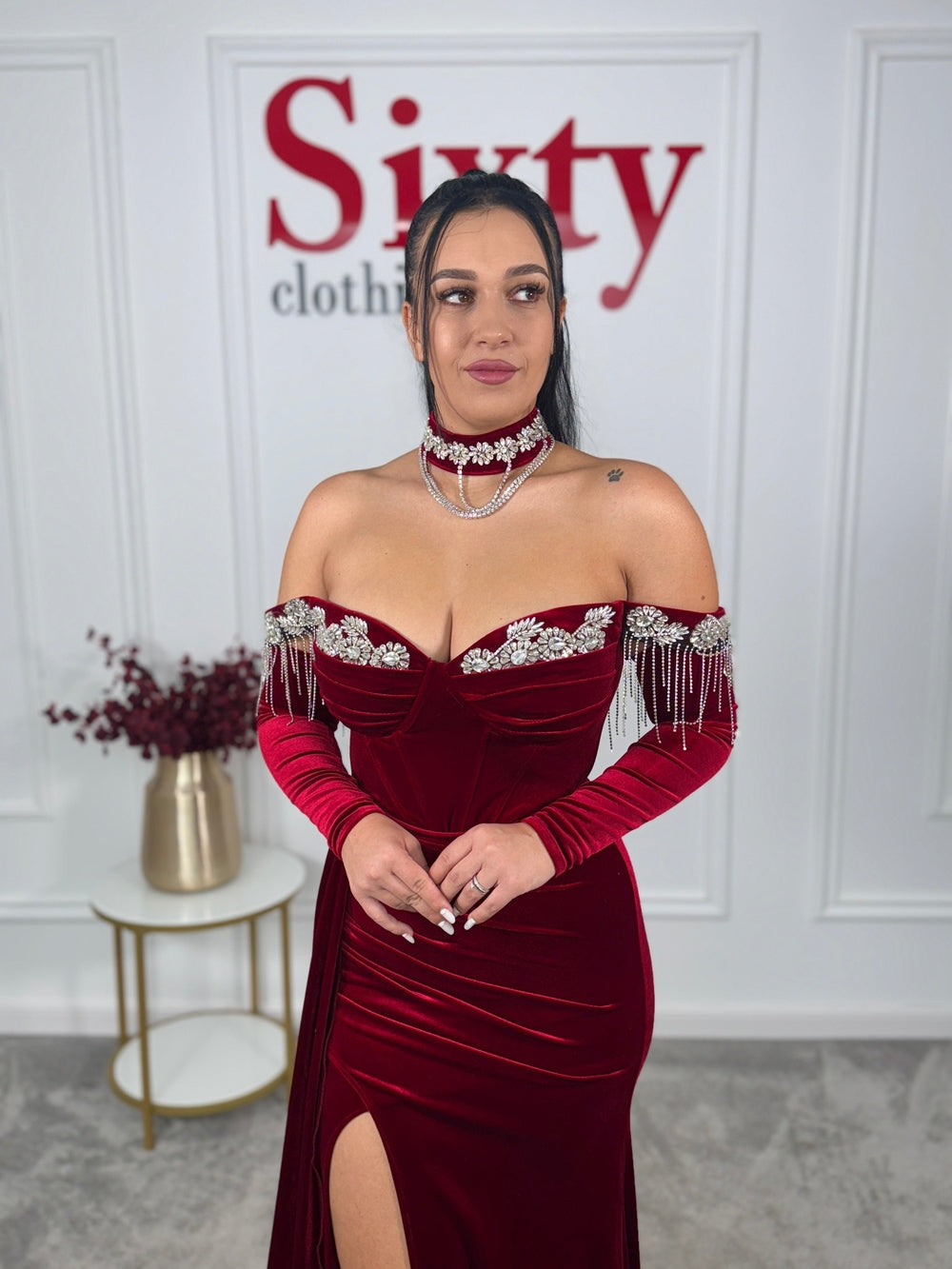 Rochie catifea cu pietre Elida