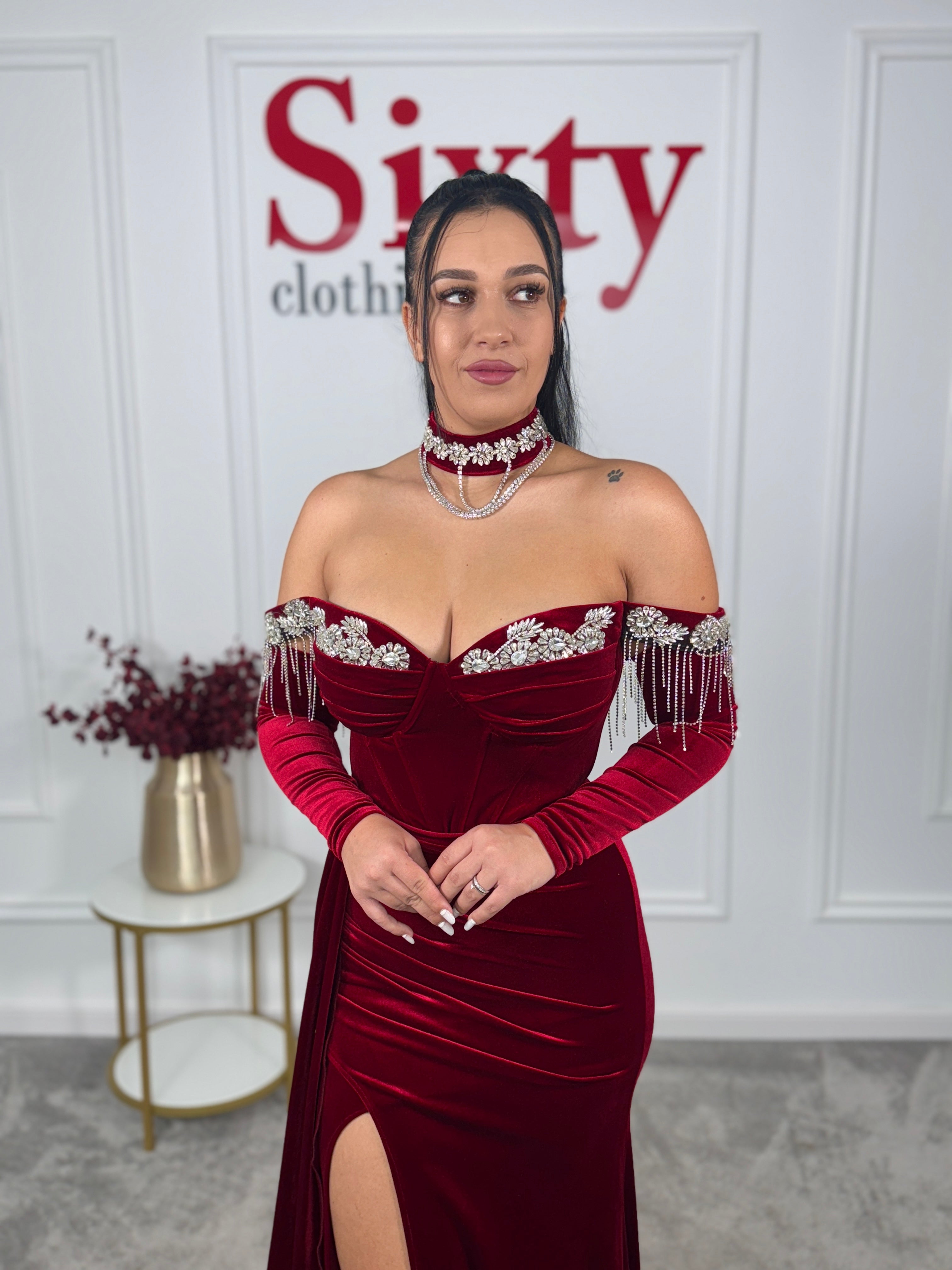 Rochie catifea cu pietre Elida