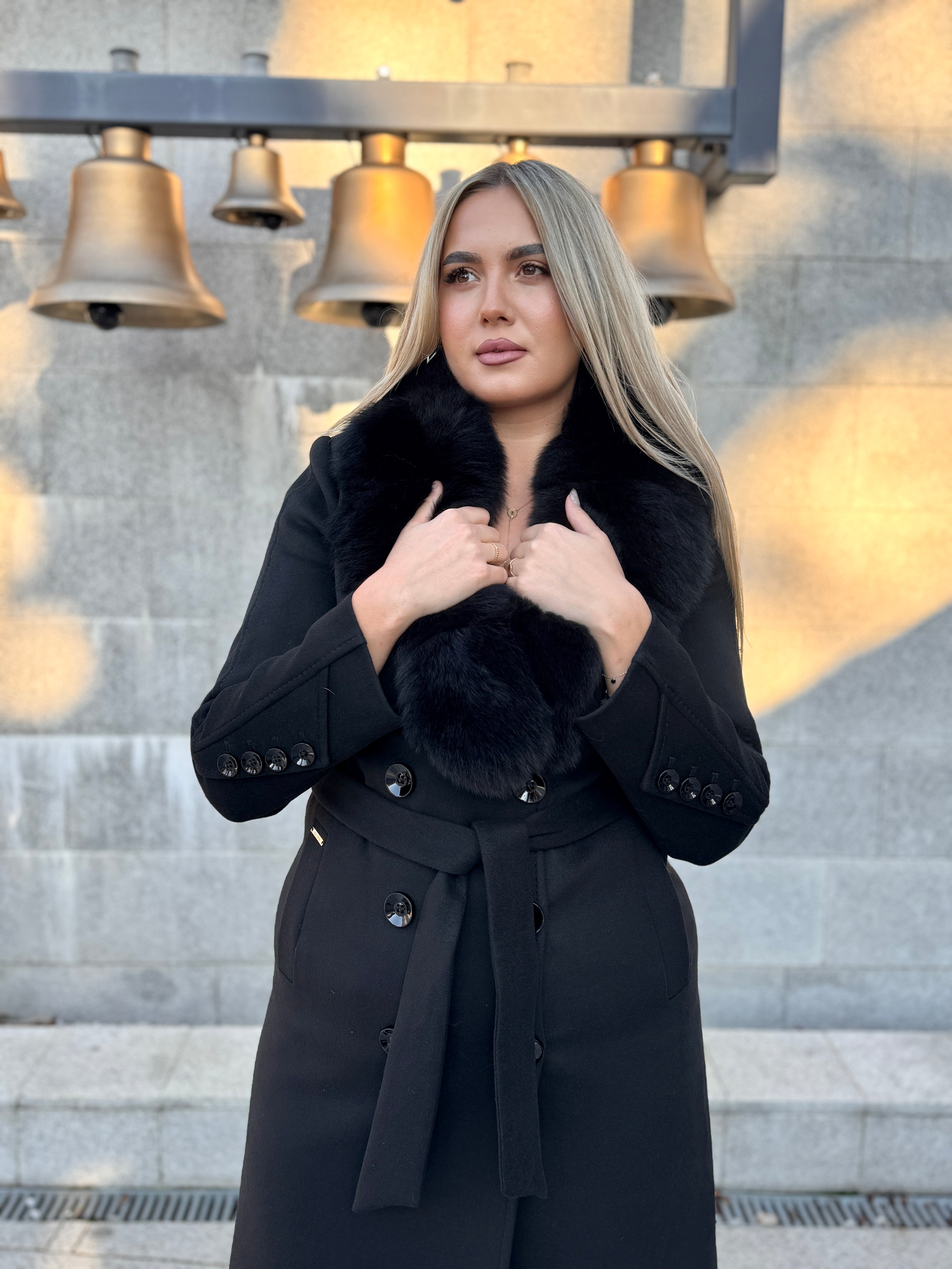 Palton lana si casmir cu blana naturala Kamira