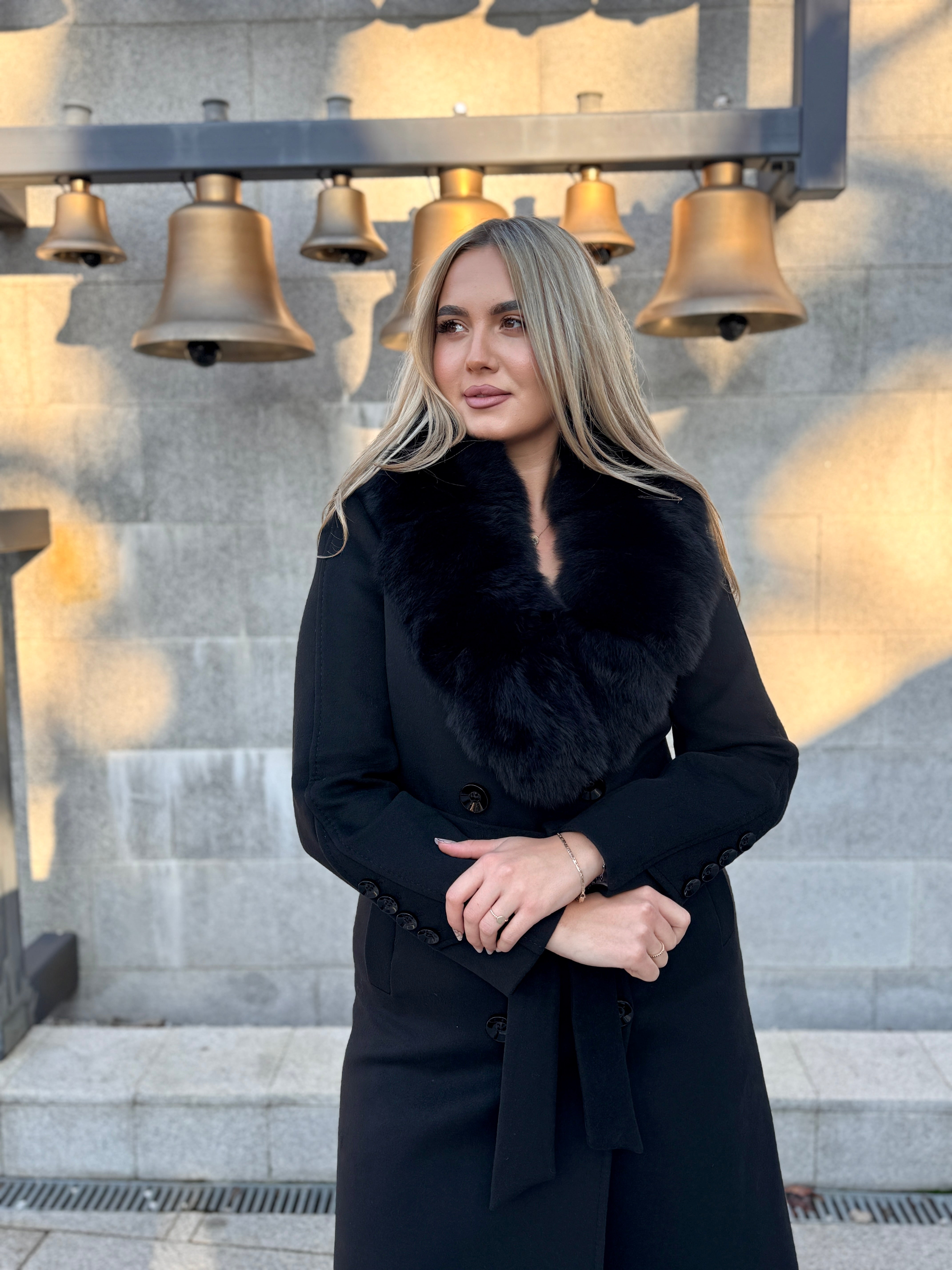 Palton lana si casmir cu blana naturala Kamira