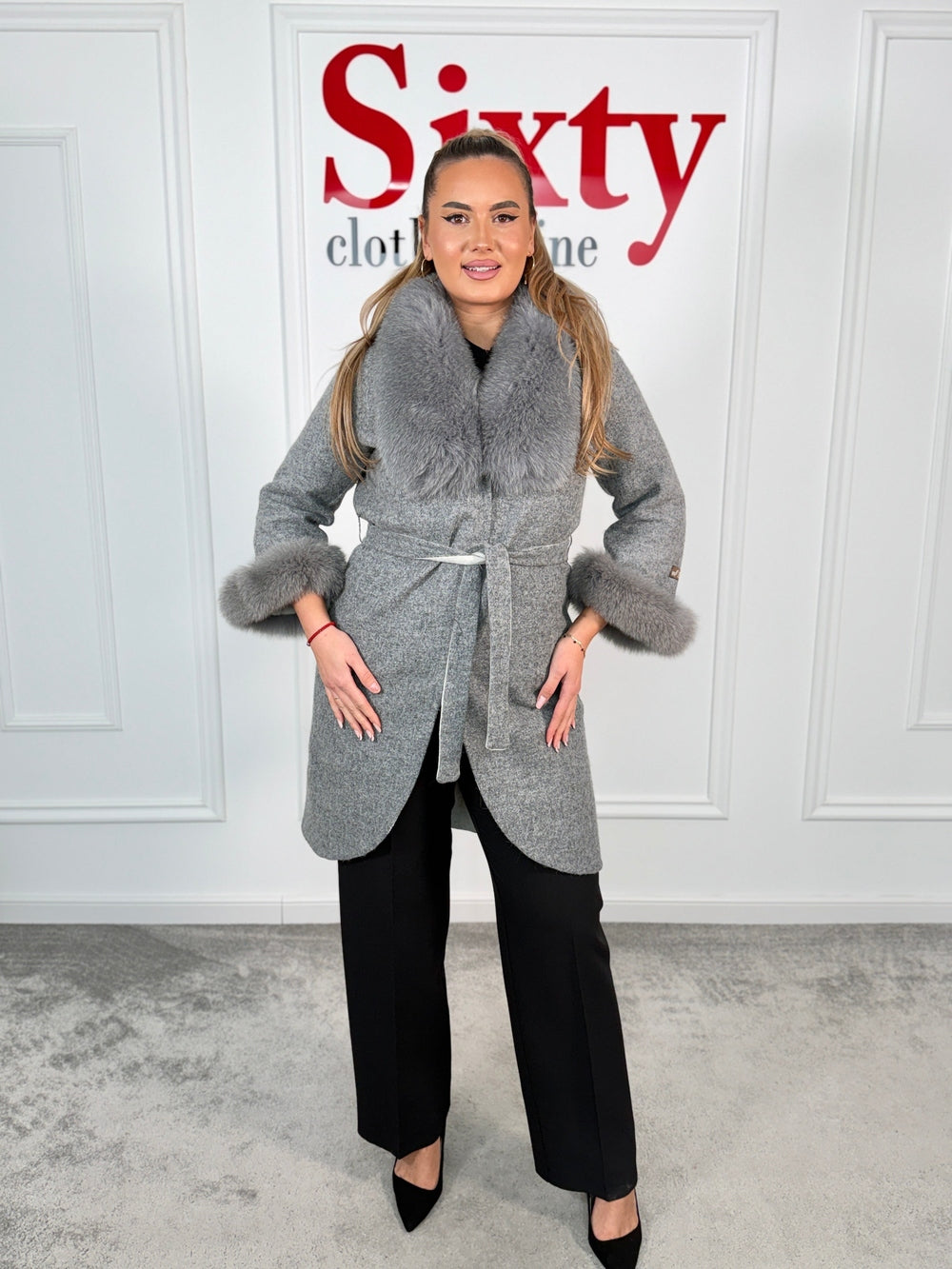 Palton alpaca cu blana naturala Feli