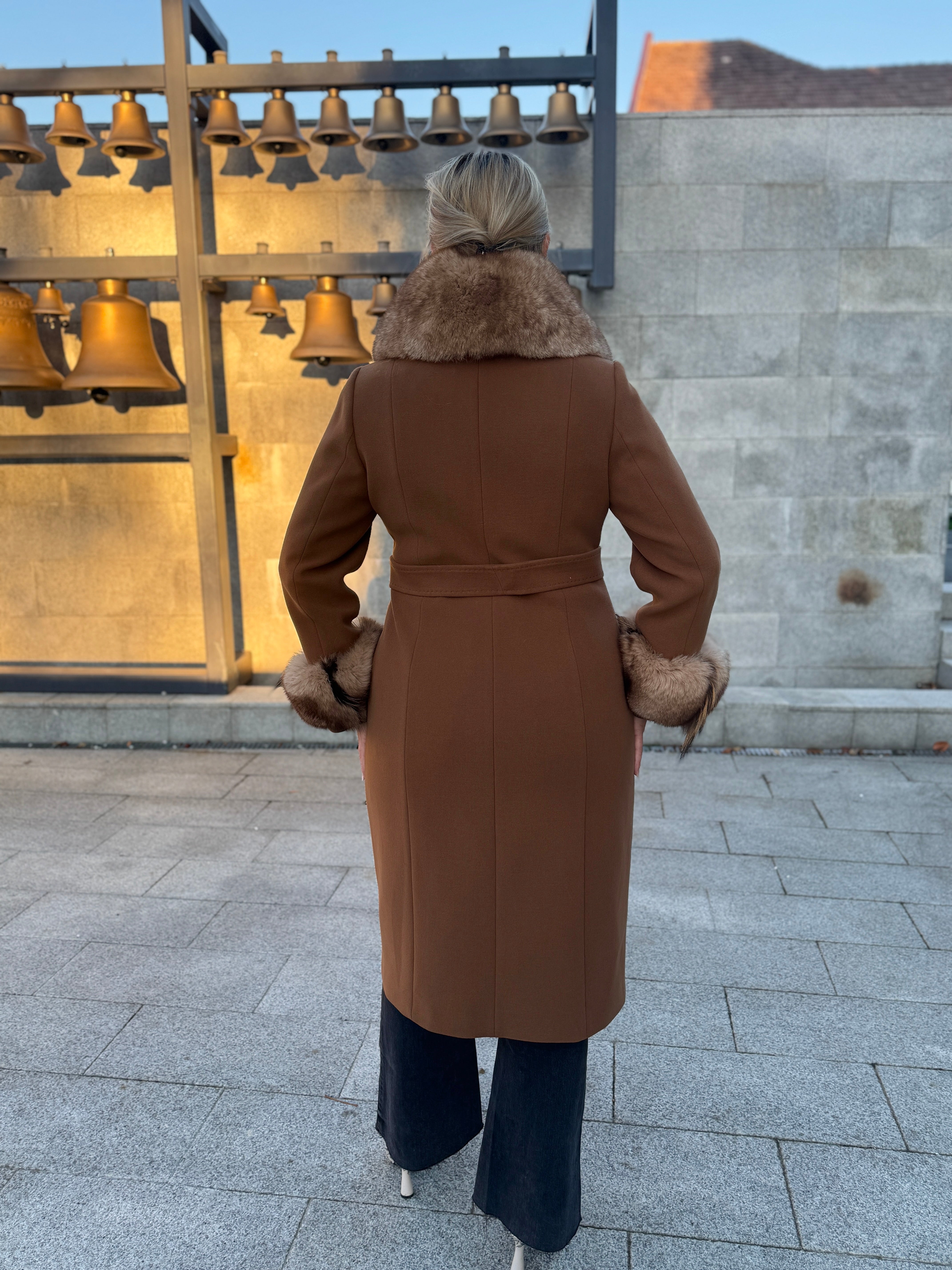 Palton lana si casmir cu blana naturala Jessy