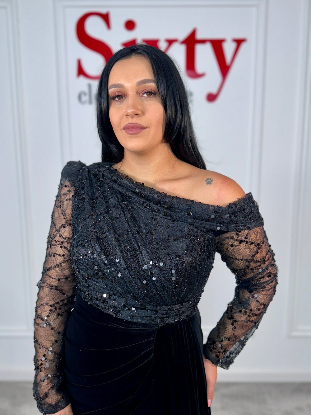 Rochie dantela cu paiete si catifea Amelia