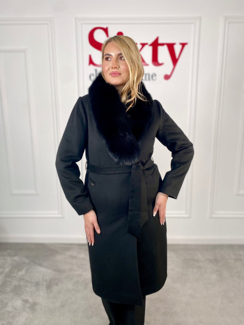 Palton lana si casmir cu blana naturala Kenia