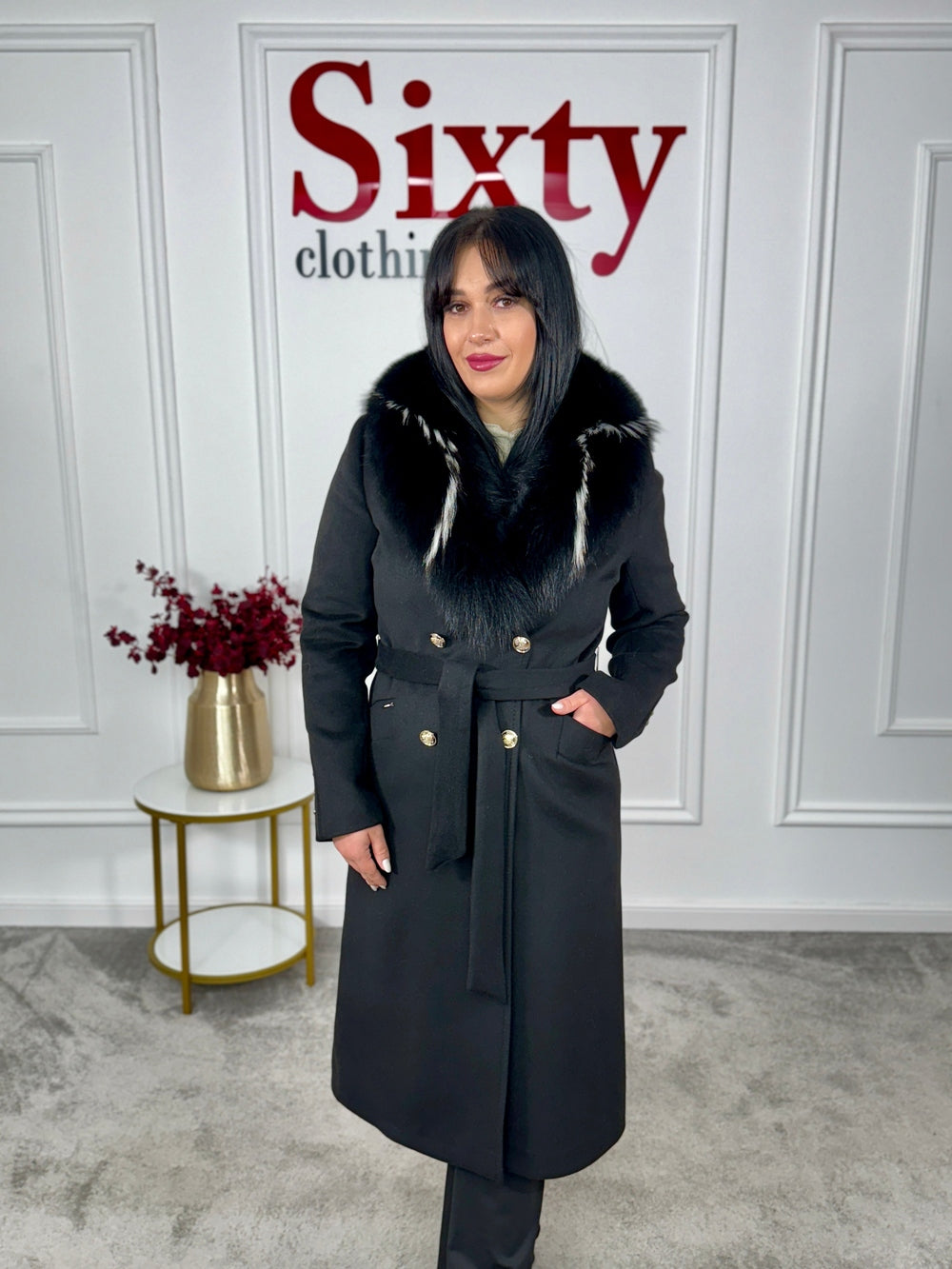 Palton lana si casmir cu blana naturala Klara