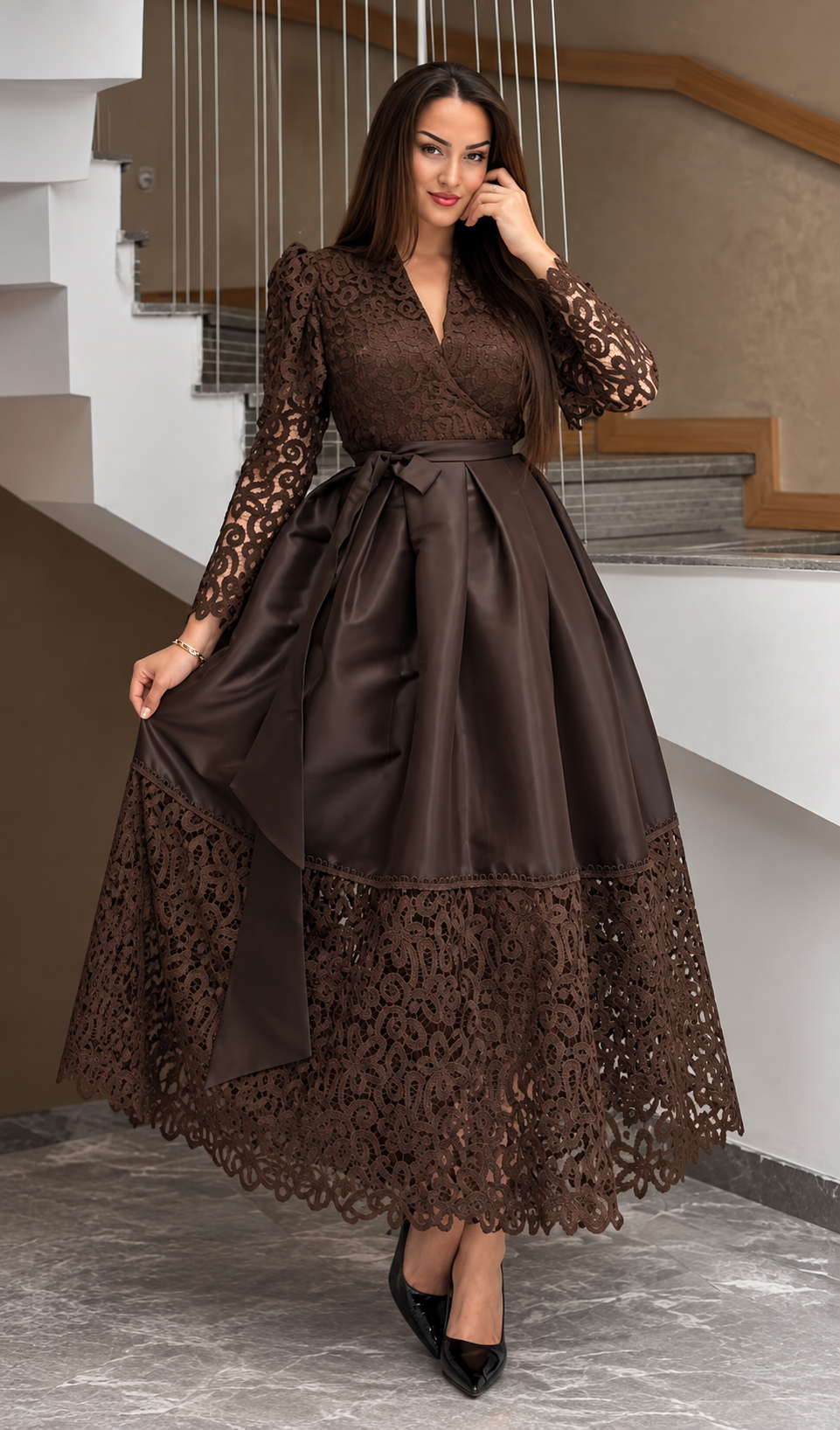 Rochie tafta cu dantela Ameria