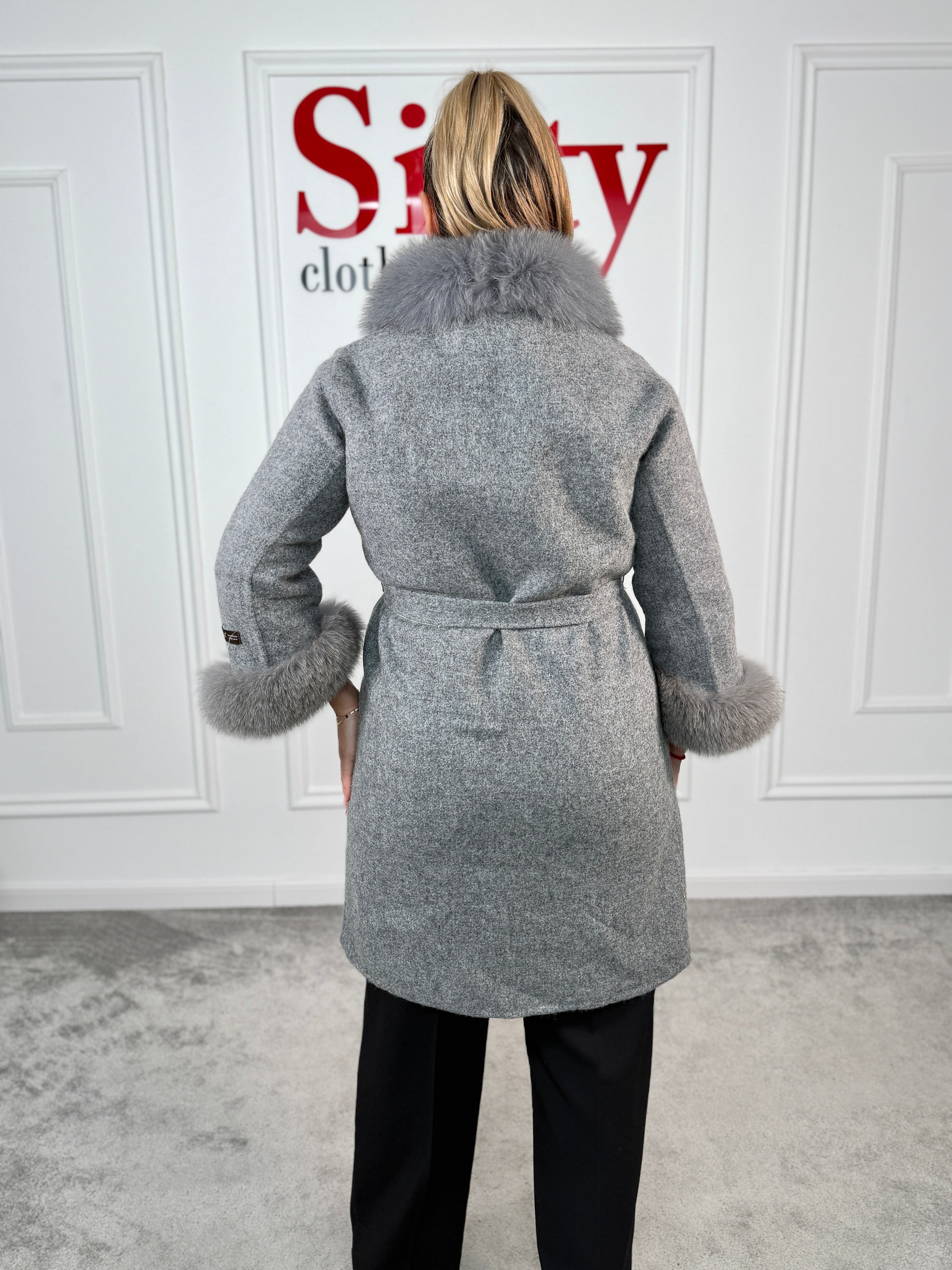 Palton alpaca cu blana naturala Feli