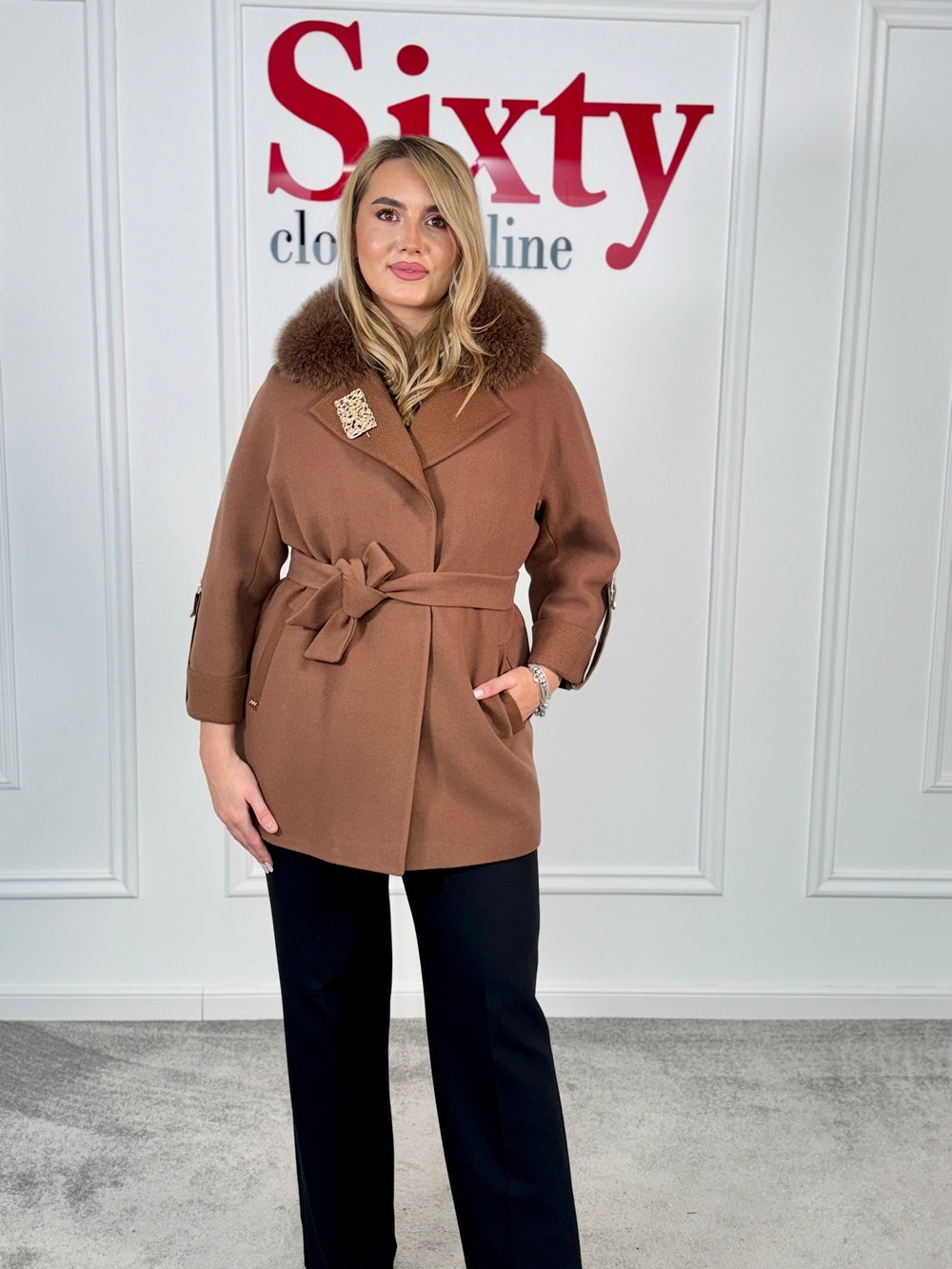 Palton lana si casmir cu blana naturala Sia