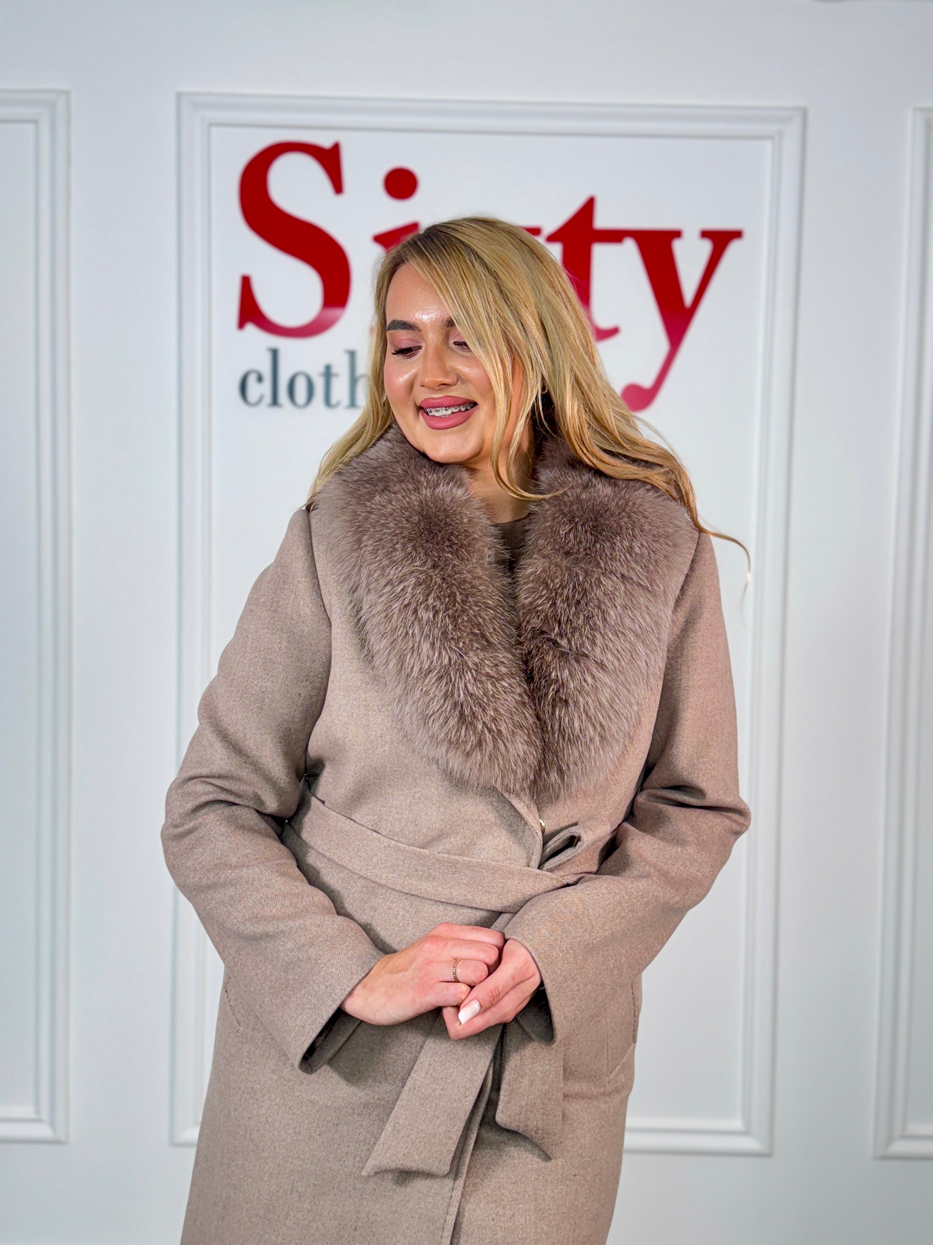 Palton lana si casmir cu blana naturala Kenia