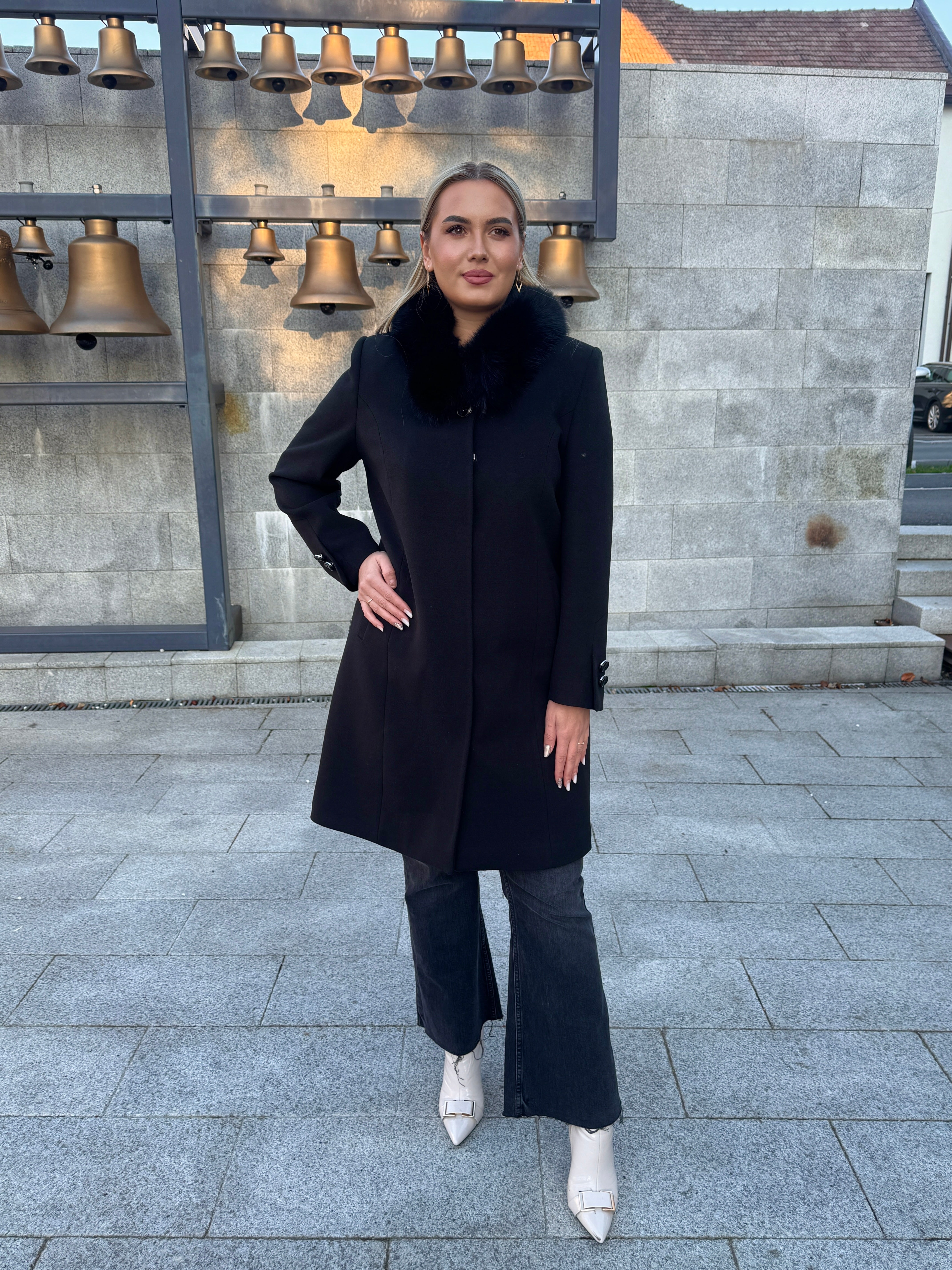 Palton lana si casmir cu blana naturala Aronia