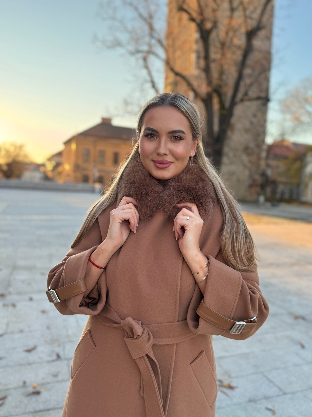 Palton lana si casmir cu blana naturala Tania