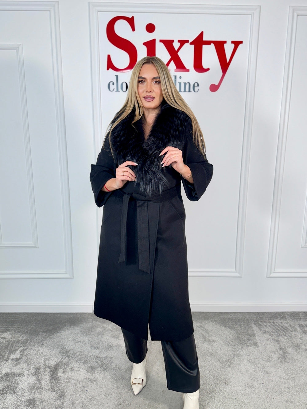 Palton lana si casmir cu blana naturala Milenka