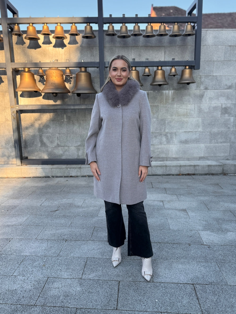 Palton lana si casmir cu blana naturala Aronia