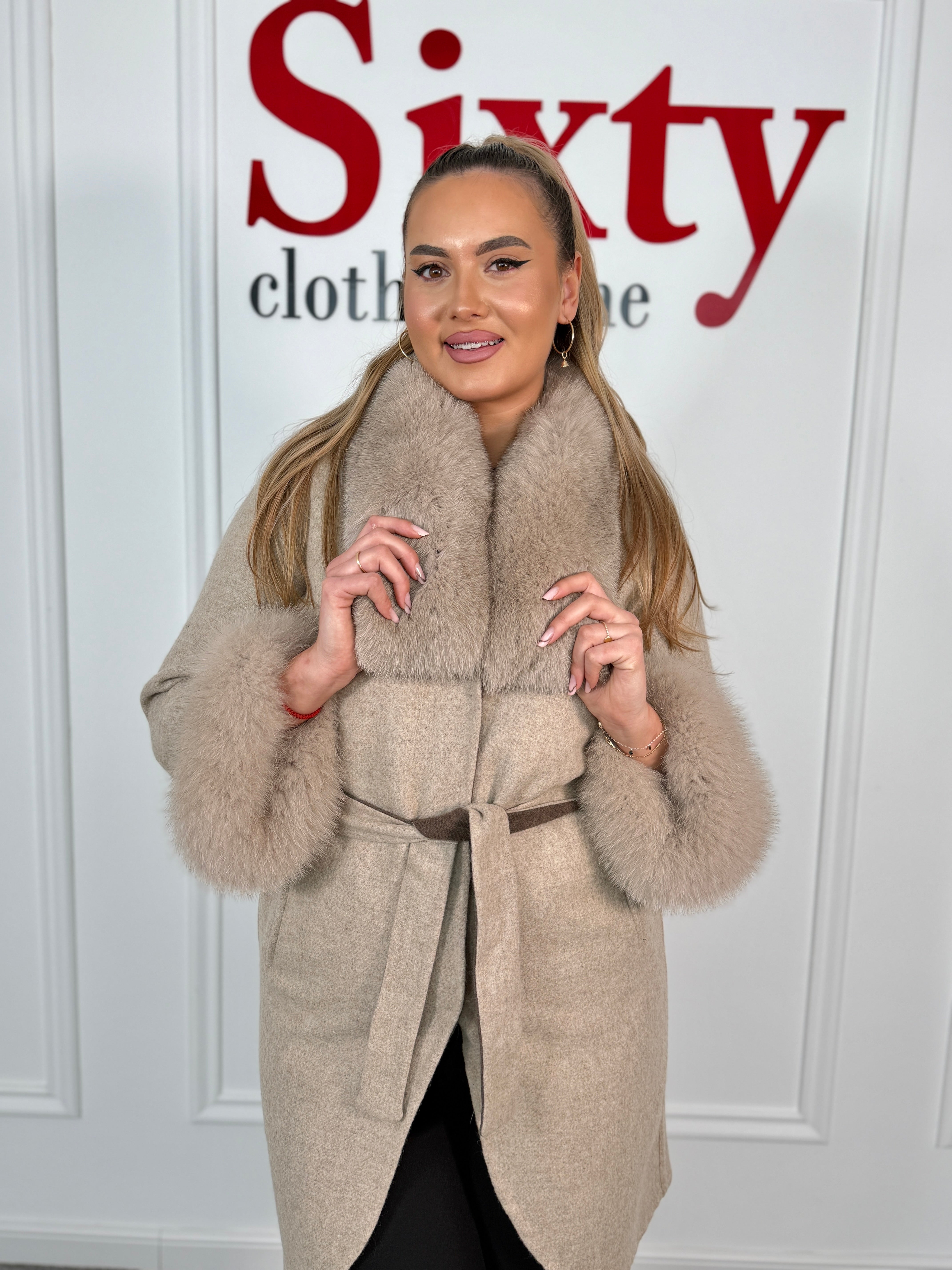 Palton alpaca cu blana naturala Feli