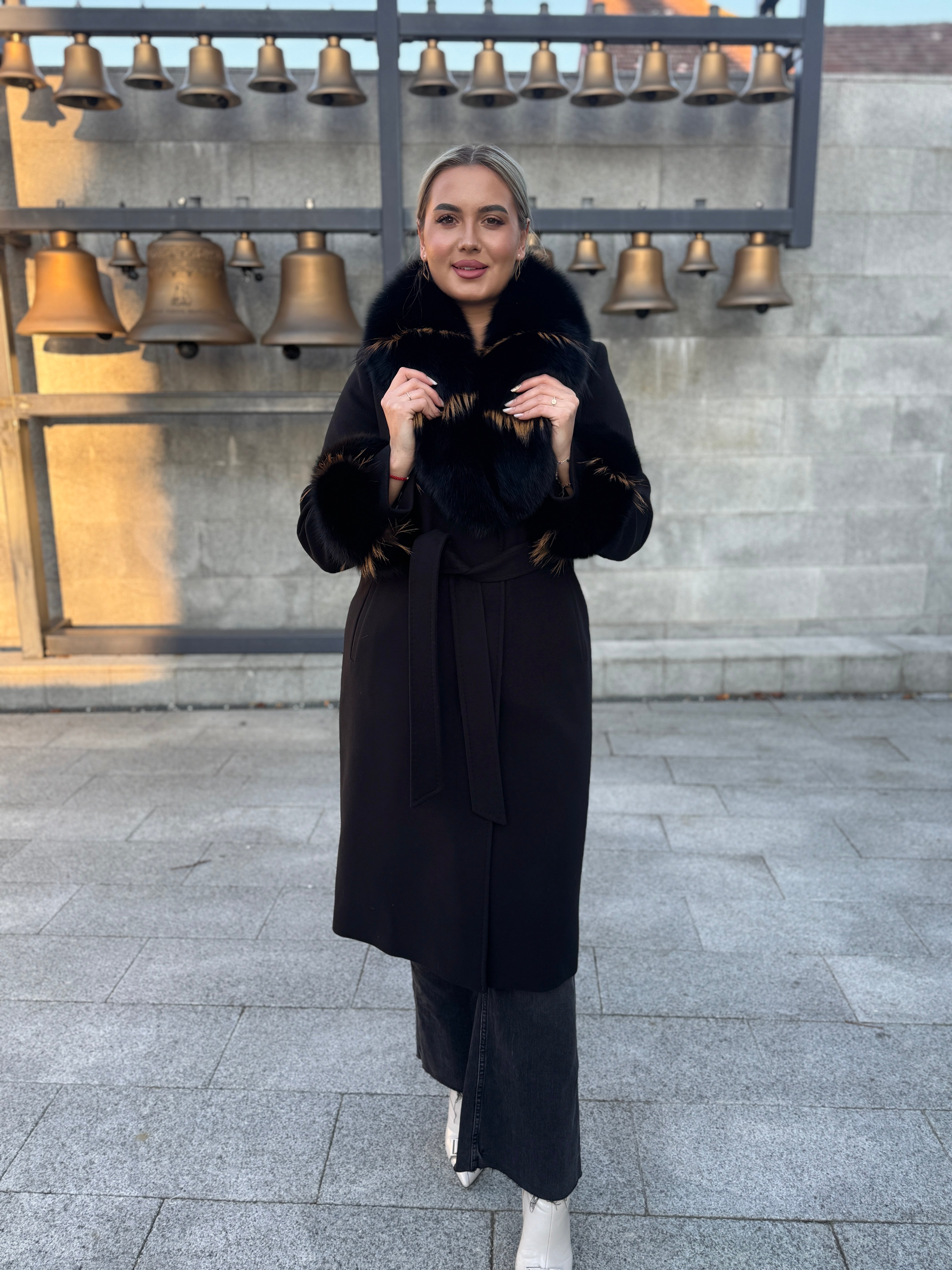 Palton lana si casmir cu blana naturala Jessy