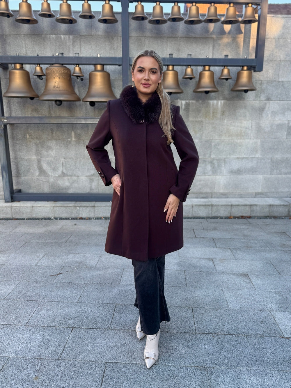 Palton lana si casmir cu blana naturala Aronia