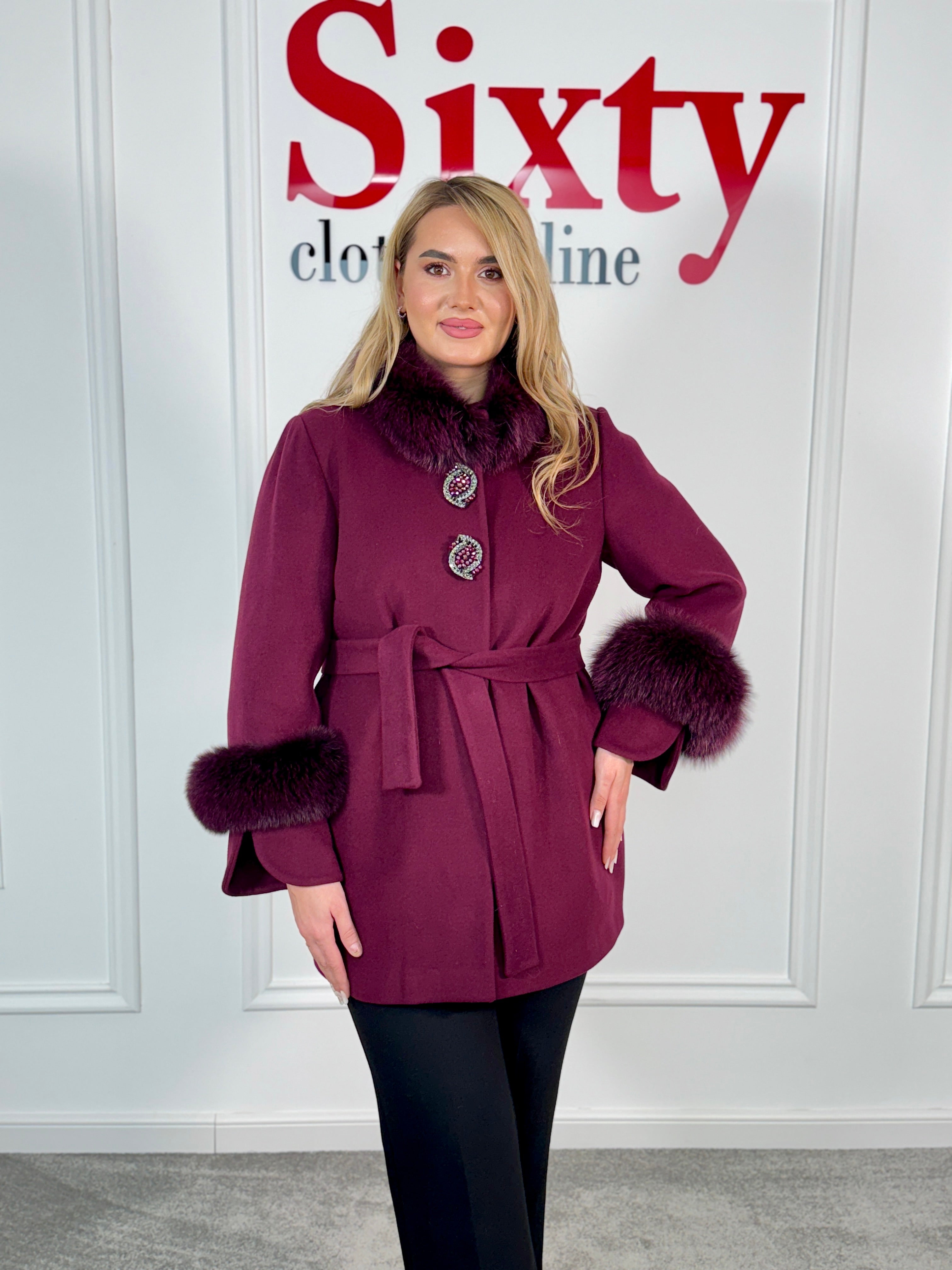 Palton lana si casmir cu blana naturala Selenia