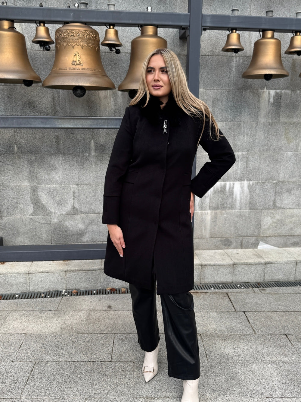 Palton lana si casmir cu blana naturala Eva