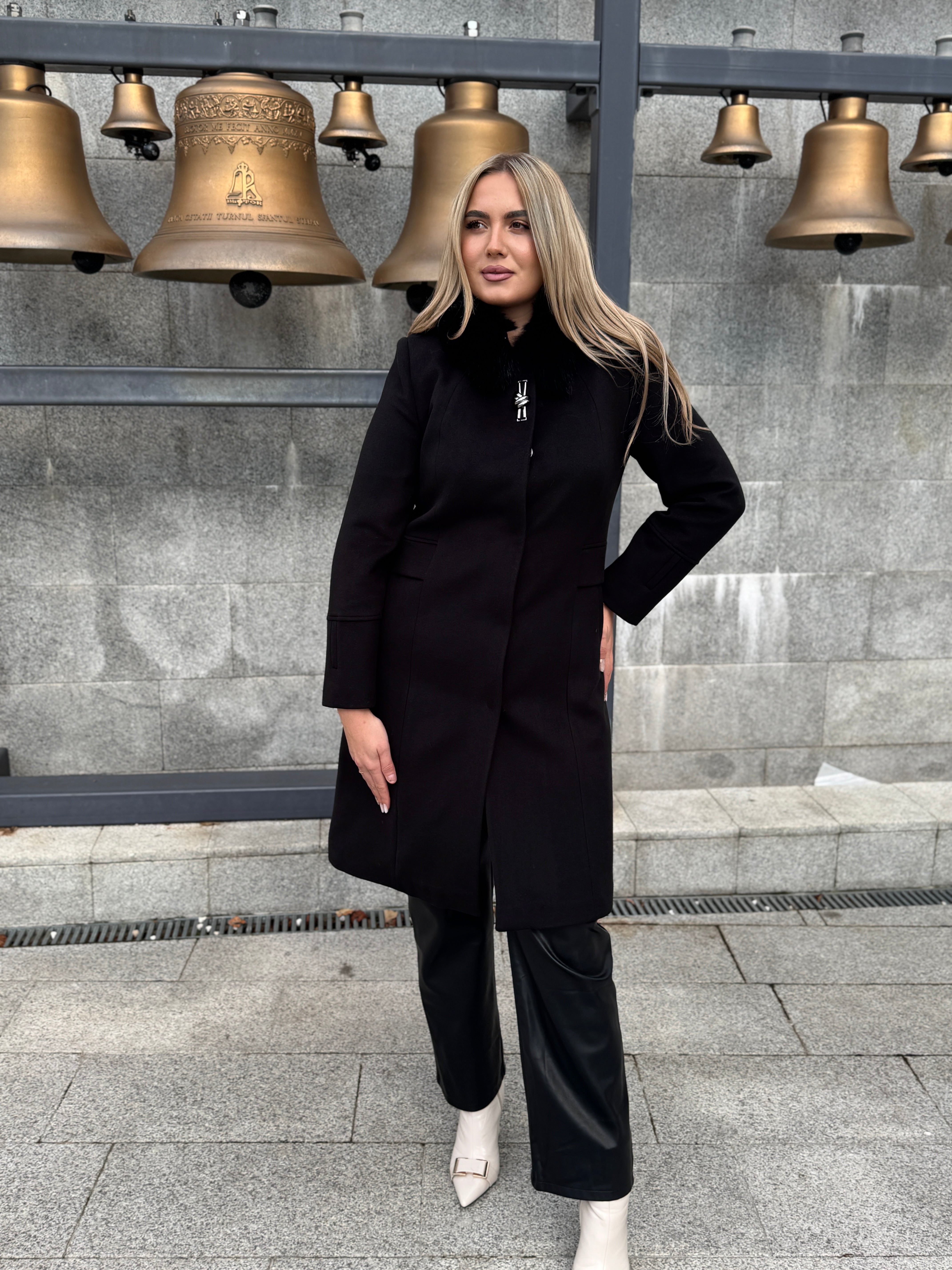 Palton lana si casmir cu blana naturala Eva