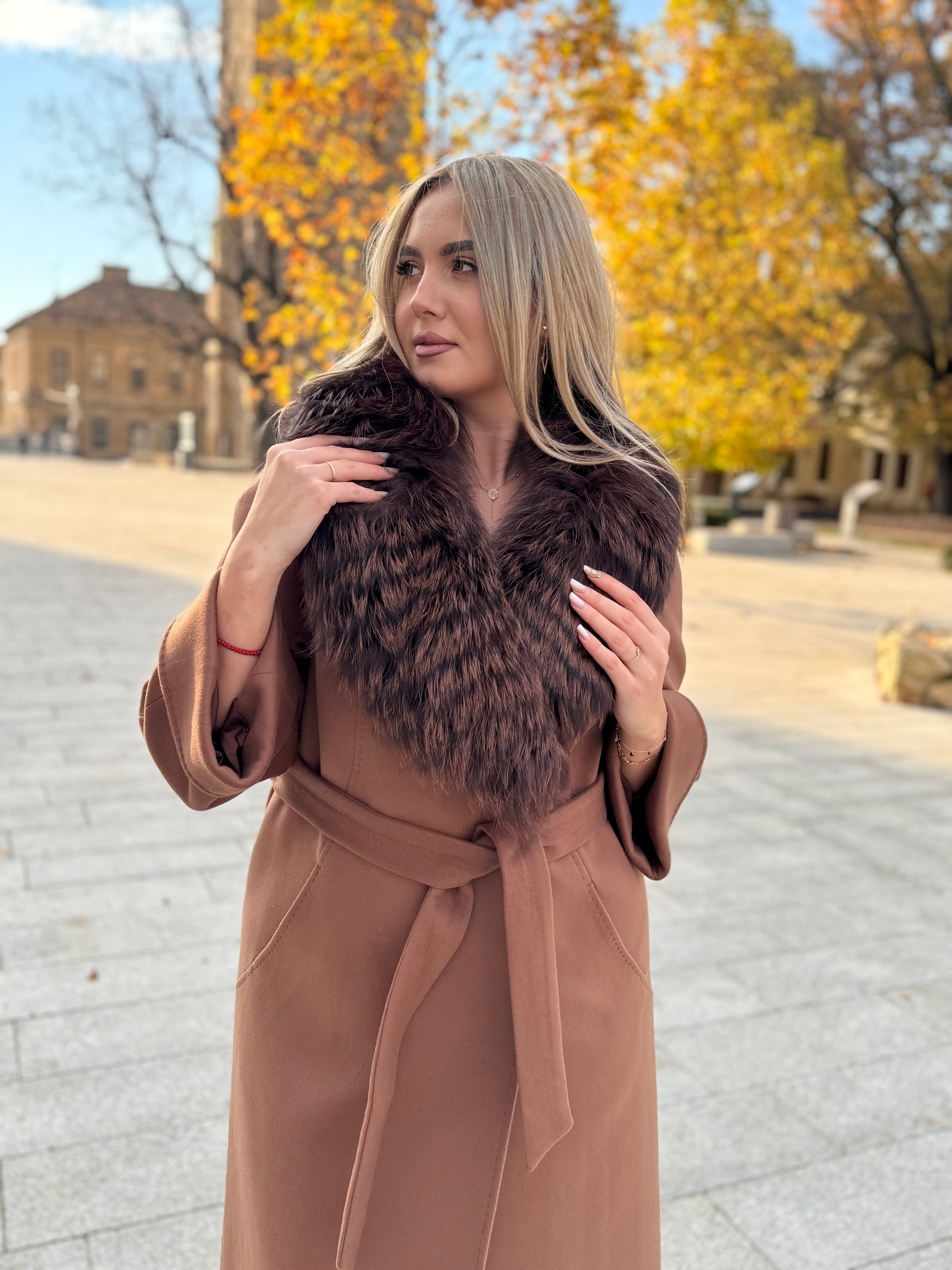 Palton lana si casmir cu blana naturala Milenka