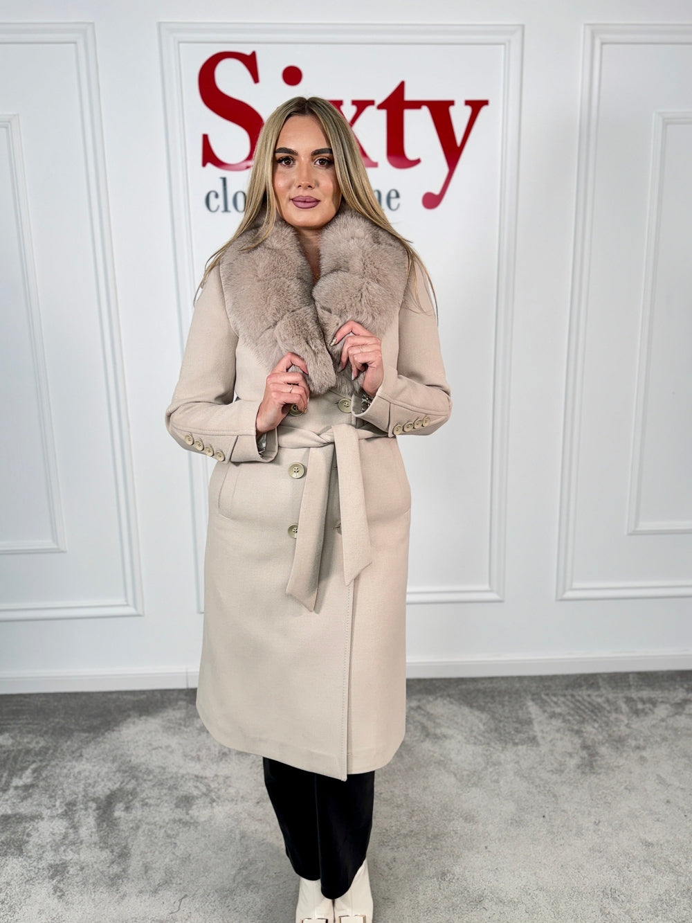 Palton lana si casmir cu blana naturala Kamira