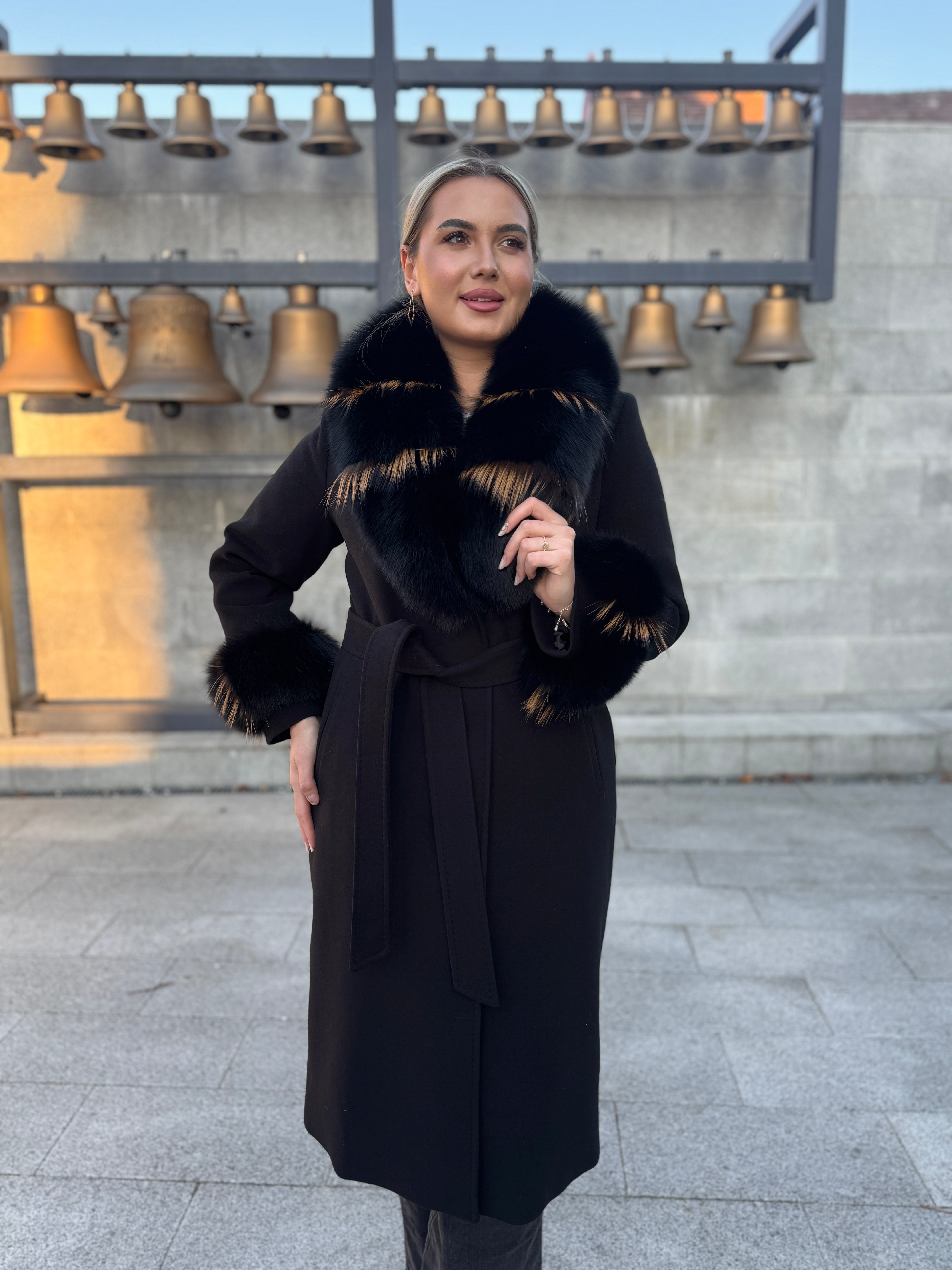 Palton lana si casmir cu blana naturala Jessy