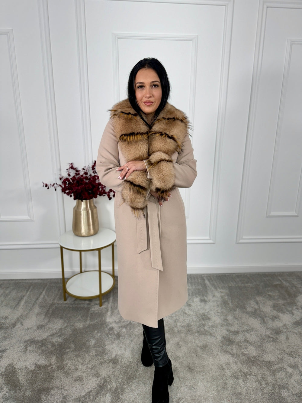 Palton lana si casmir cu blana naturala Jessy