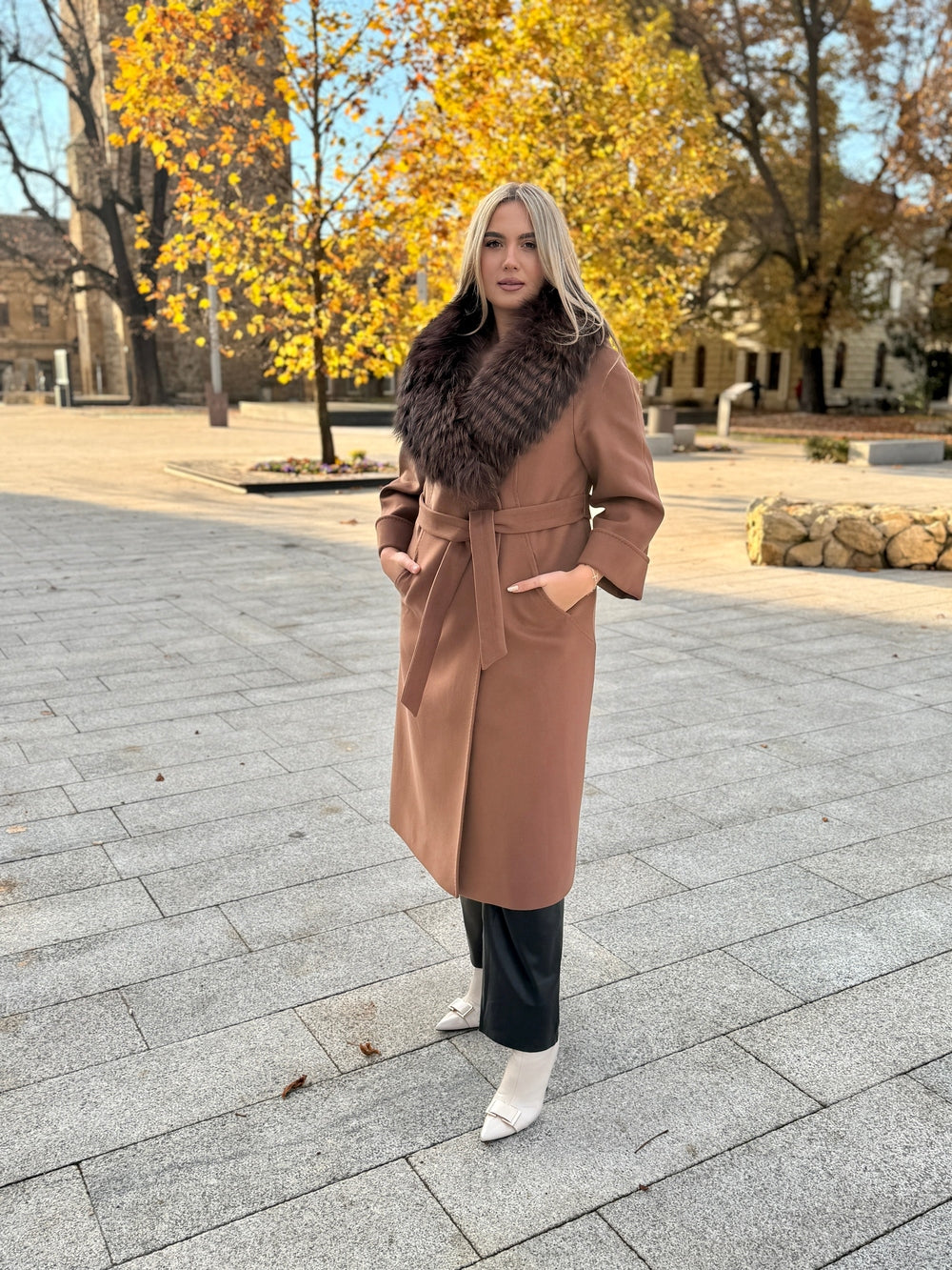 Palton lana si casmir cu blana naturala Milenka