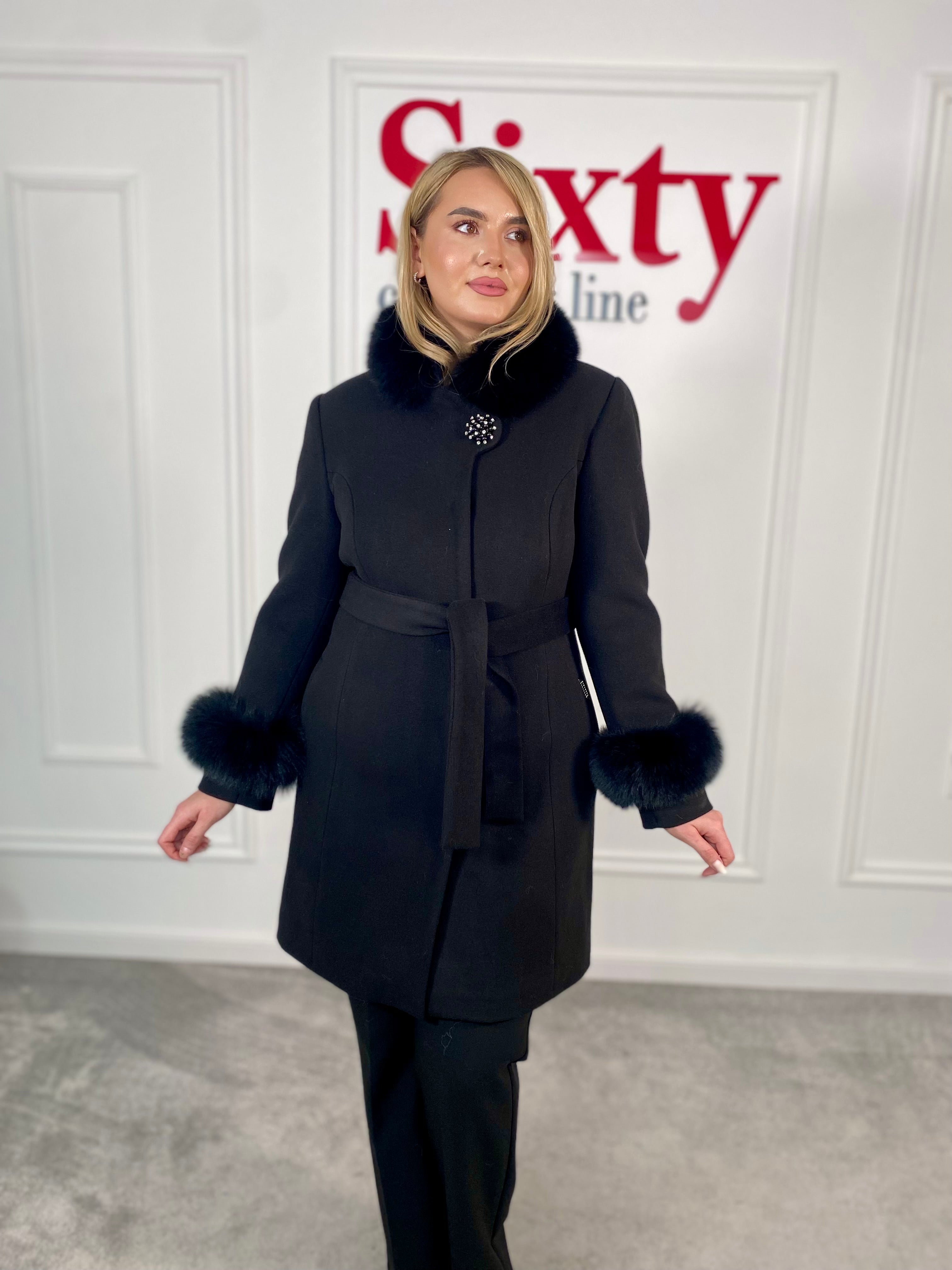 Palton lana si casmir cu blana naturala Kasia