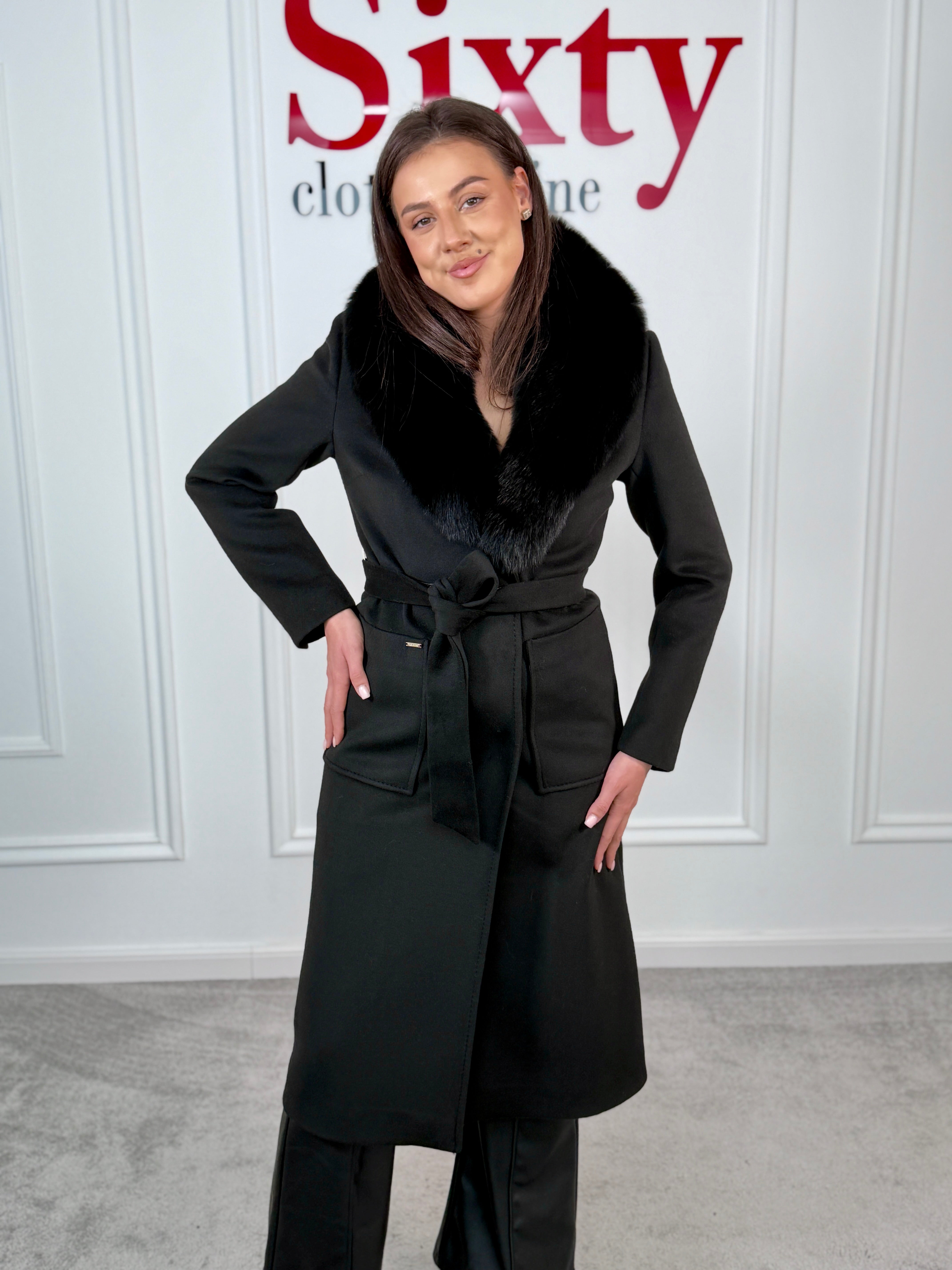 Palton lana si casmir cu blana naturala Alessia