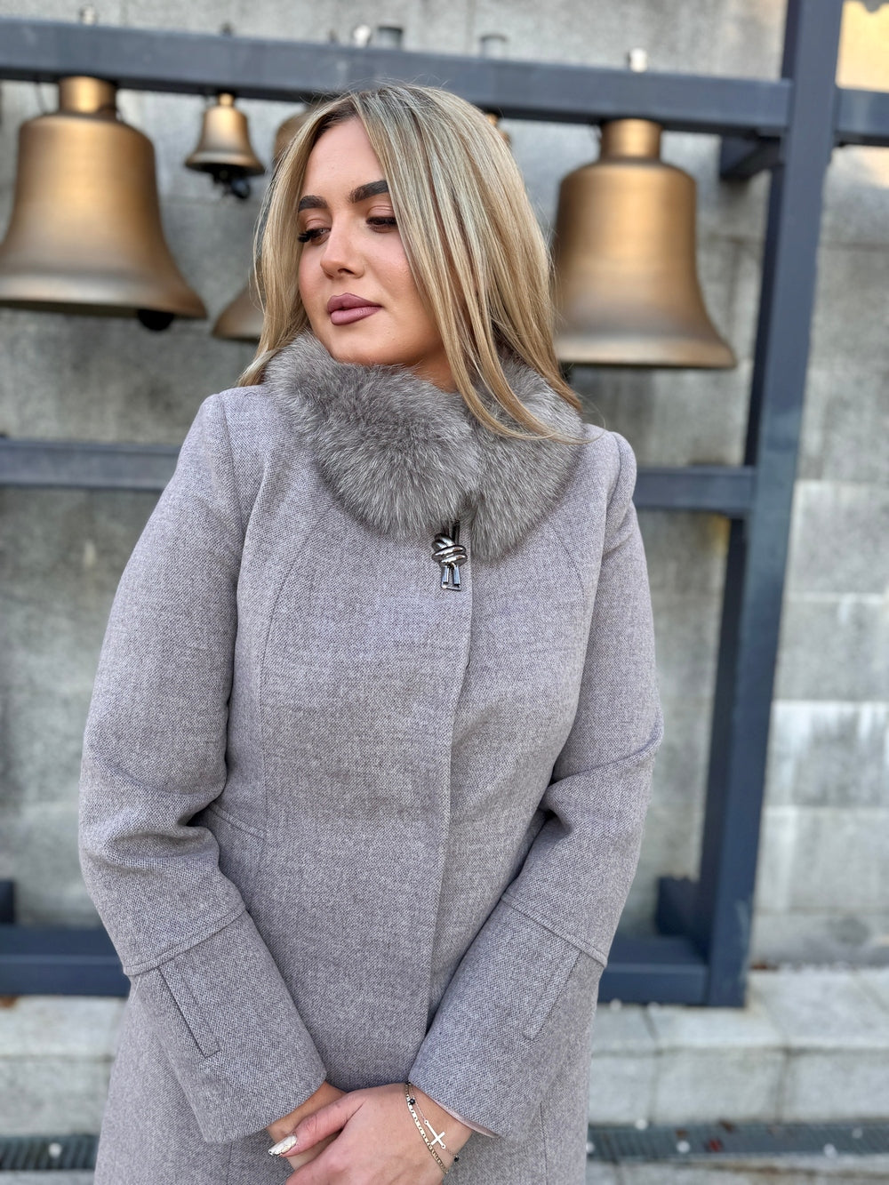 Palton lana si casmir cu blana naturala Eva