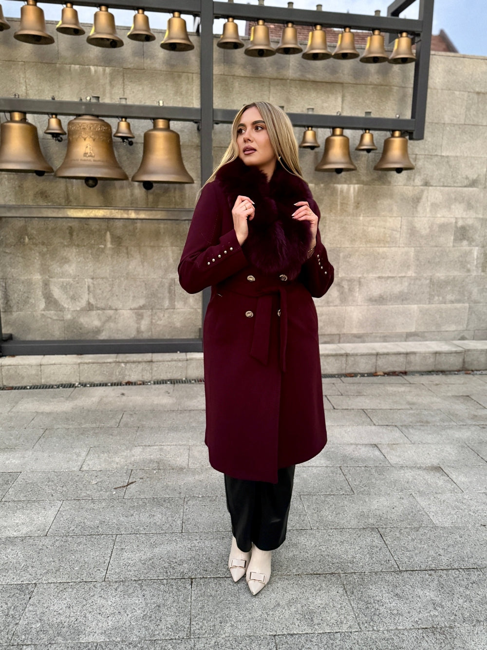 Palton lana si casmir cu blana naturala Lia