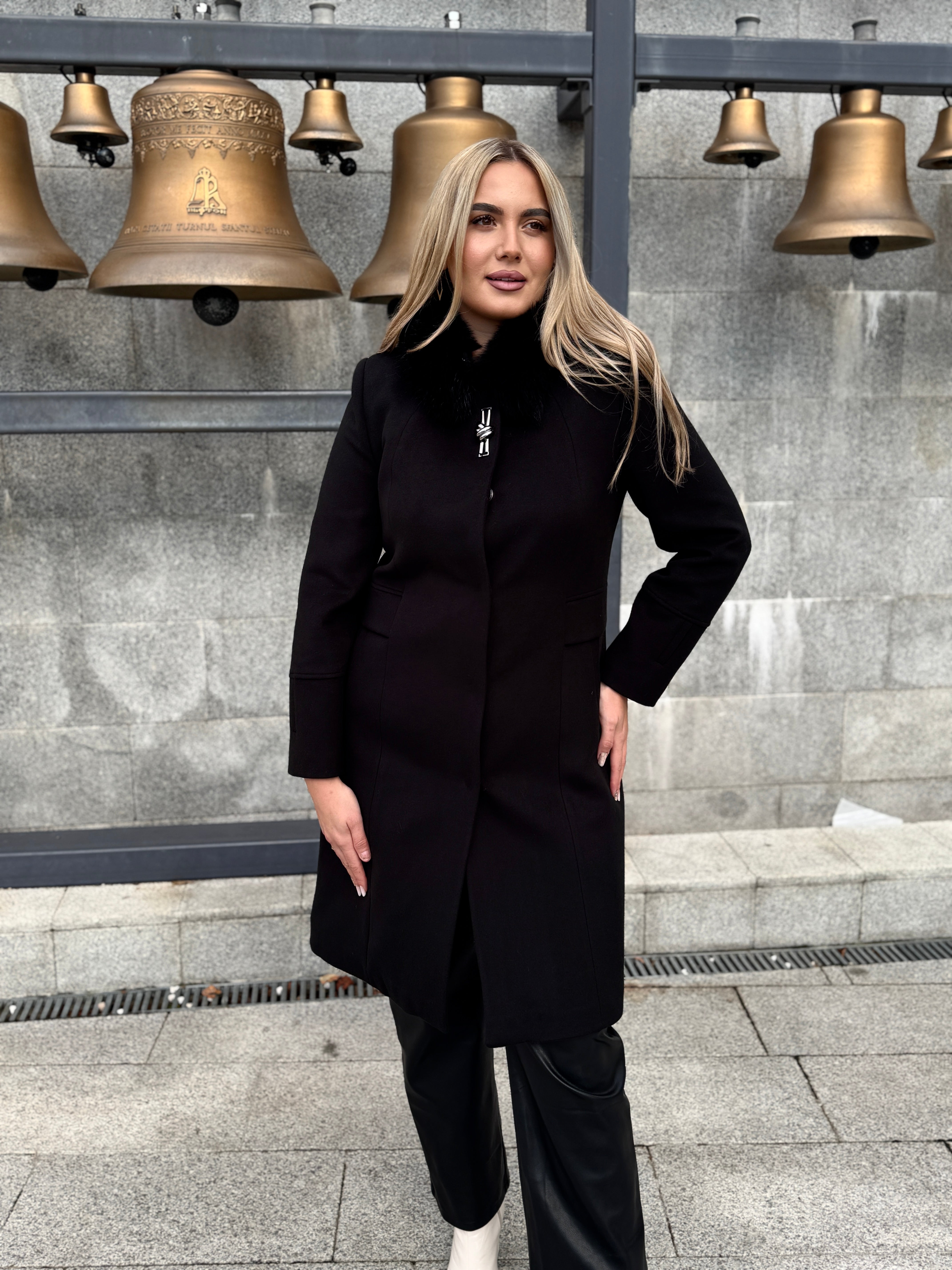 Palton lana si casmir cu blana naturala Eva