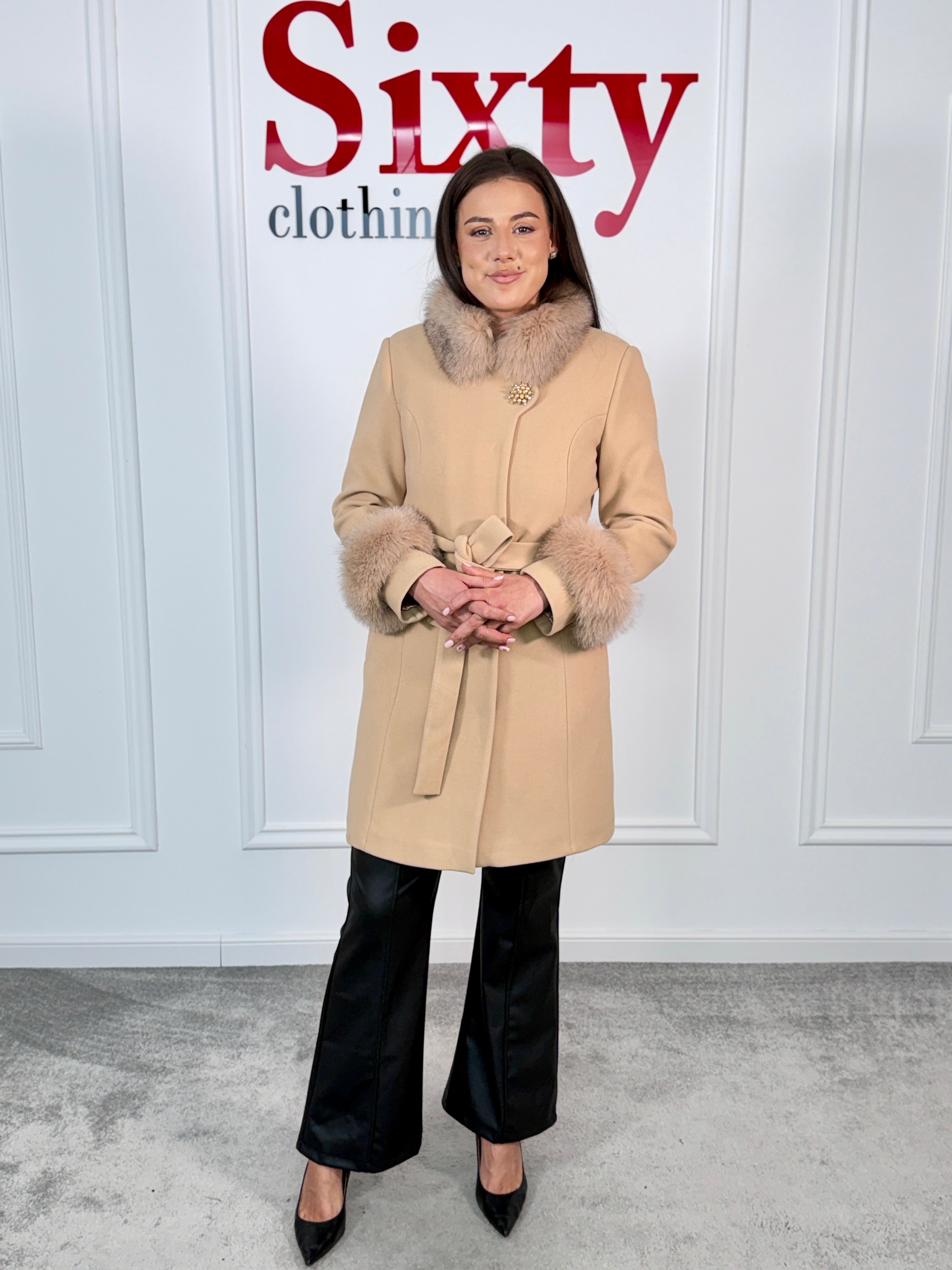 Palton lana si casmir cu blana naturala Kasia