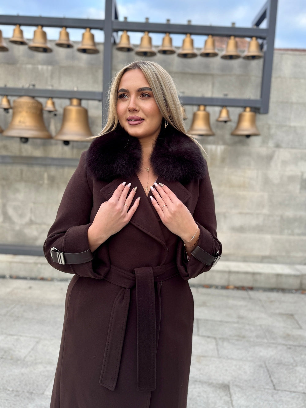 Palton lana si casmir cu blana naturala Amira