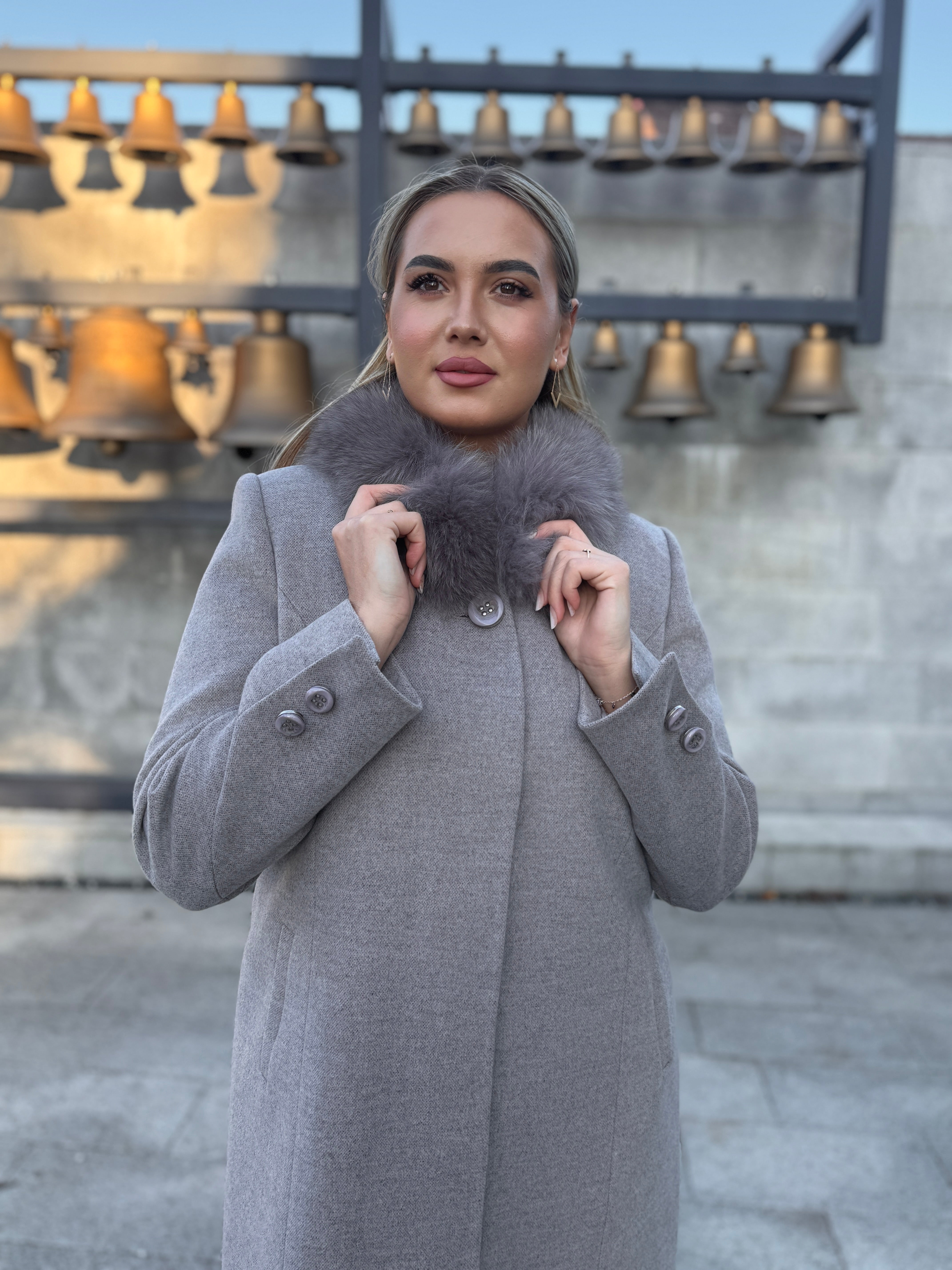 Palton lana si casmir cu blana naturala Aronia