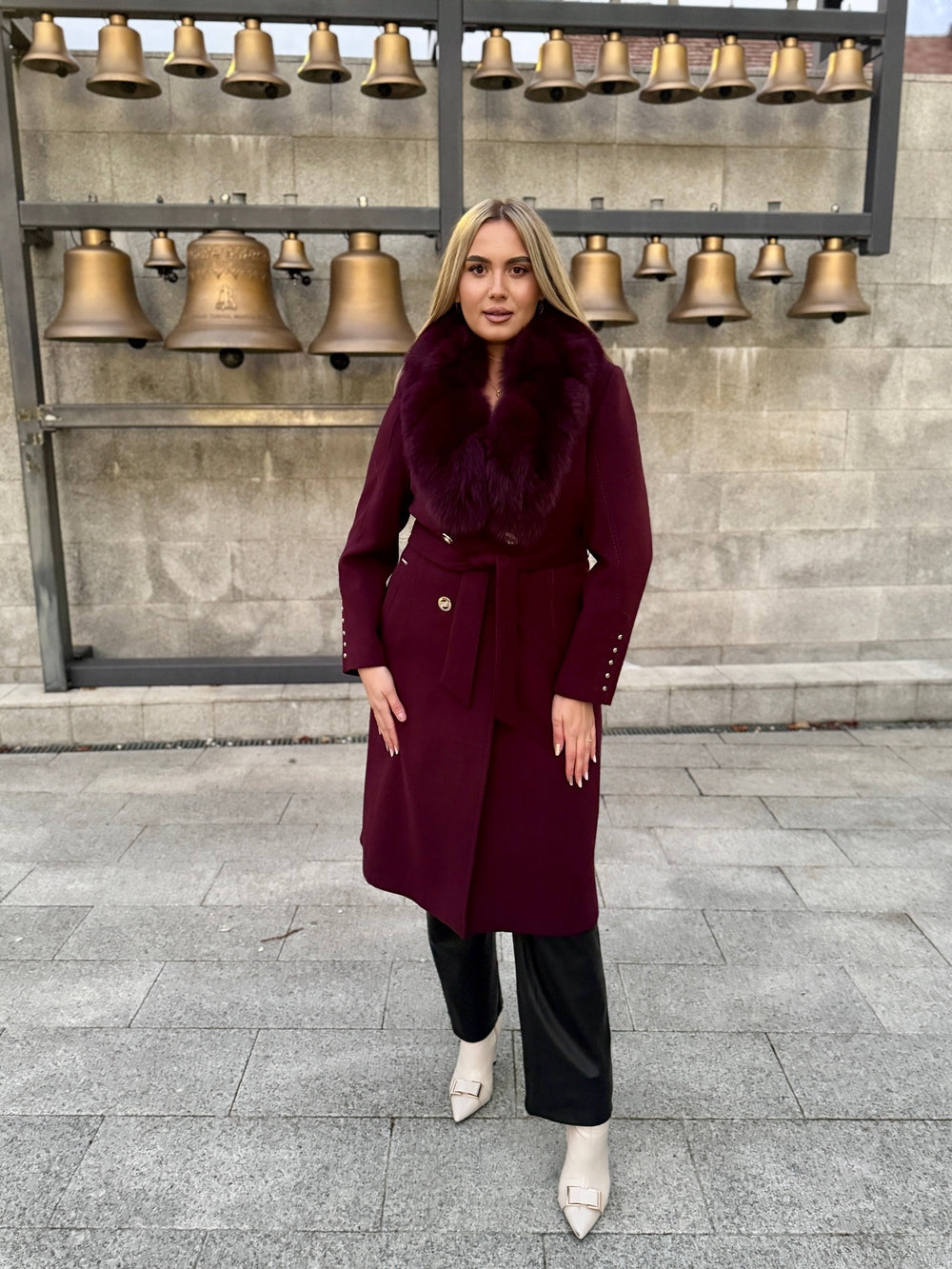 Palton lana si casmir cu blana naturala Lia