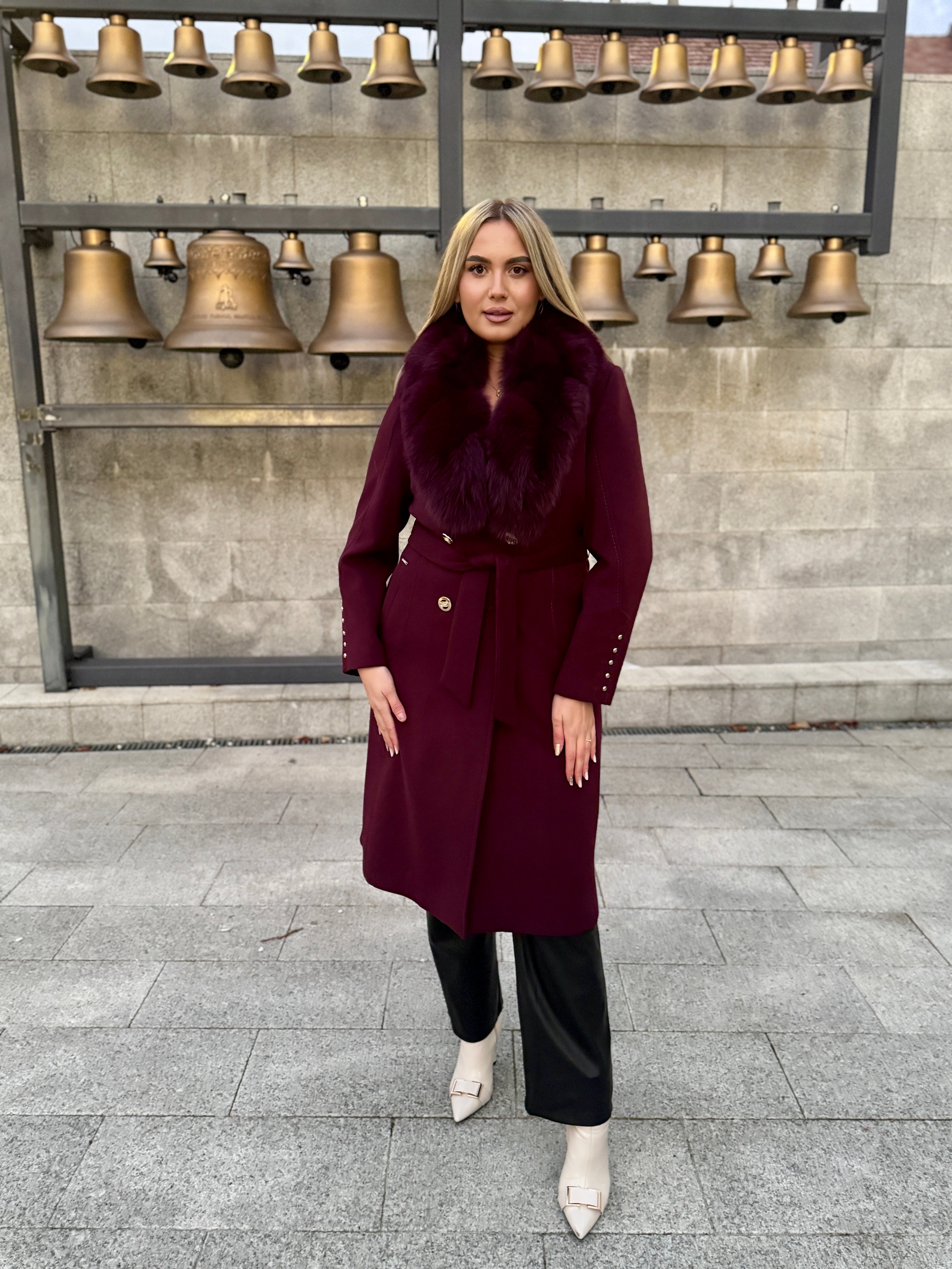 Palton lana si casmir cu blana naturala Lia