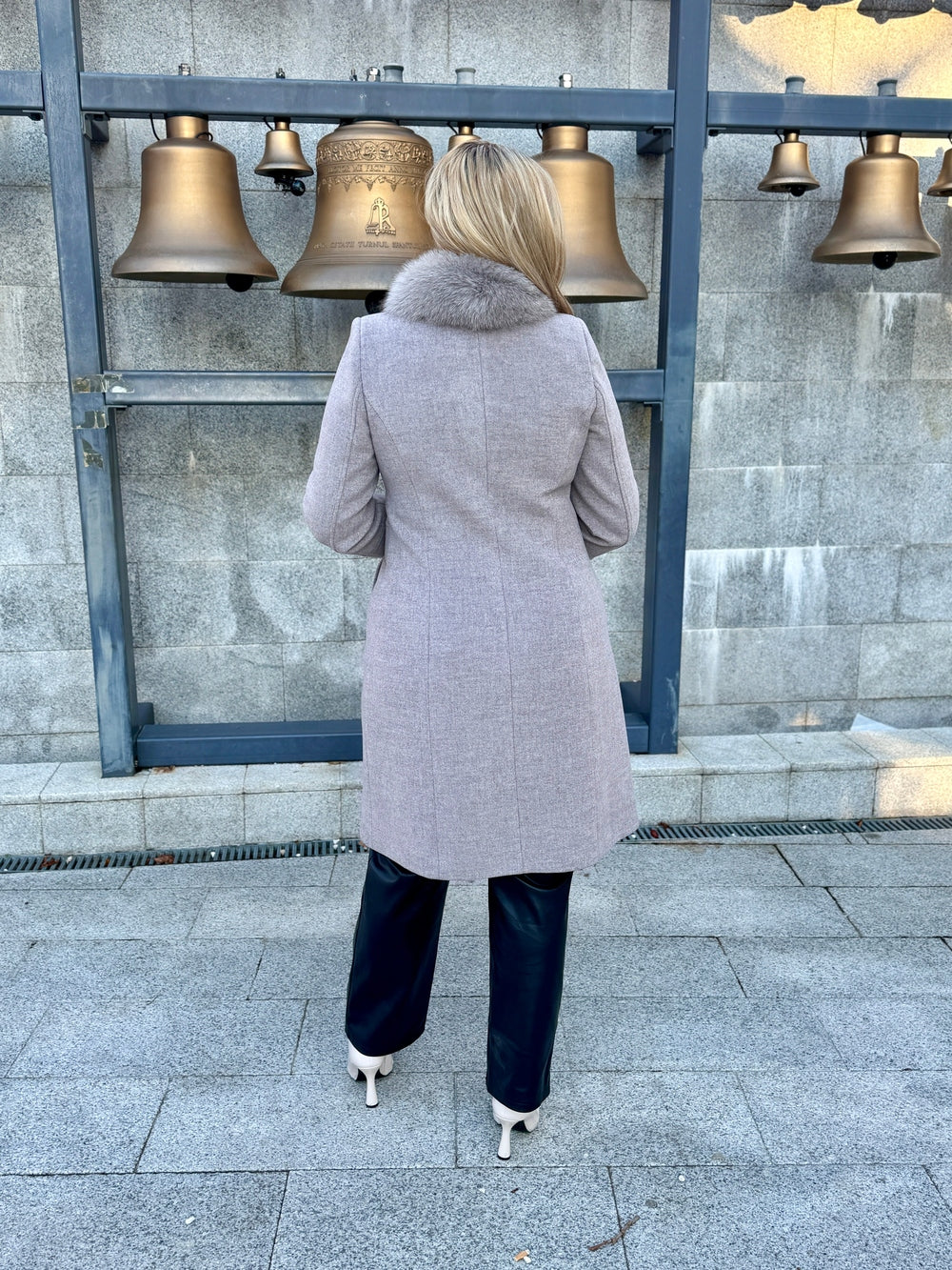 Palton lana si casmir cu blana naturala Eva