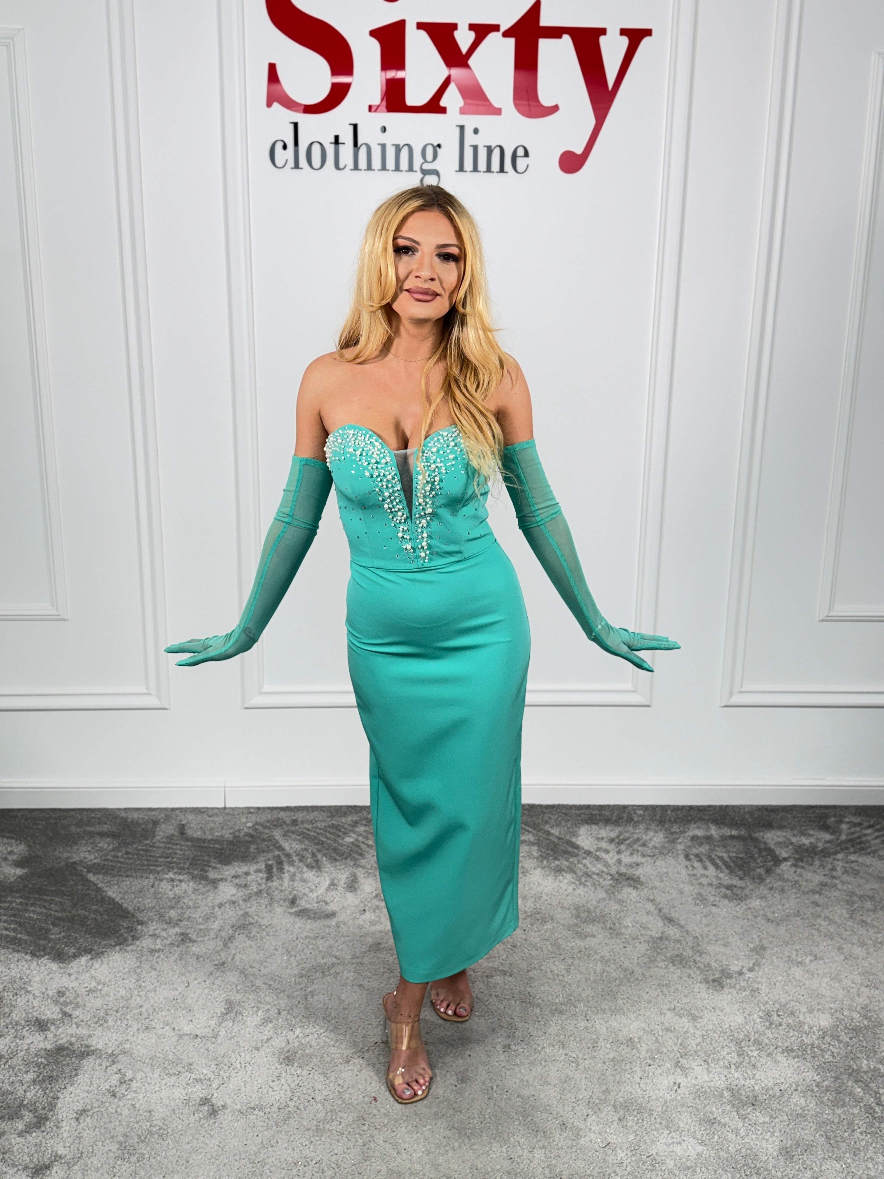 Rochie stofa cu perle si manusi Joplin