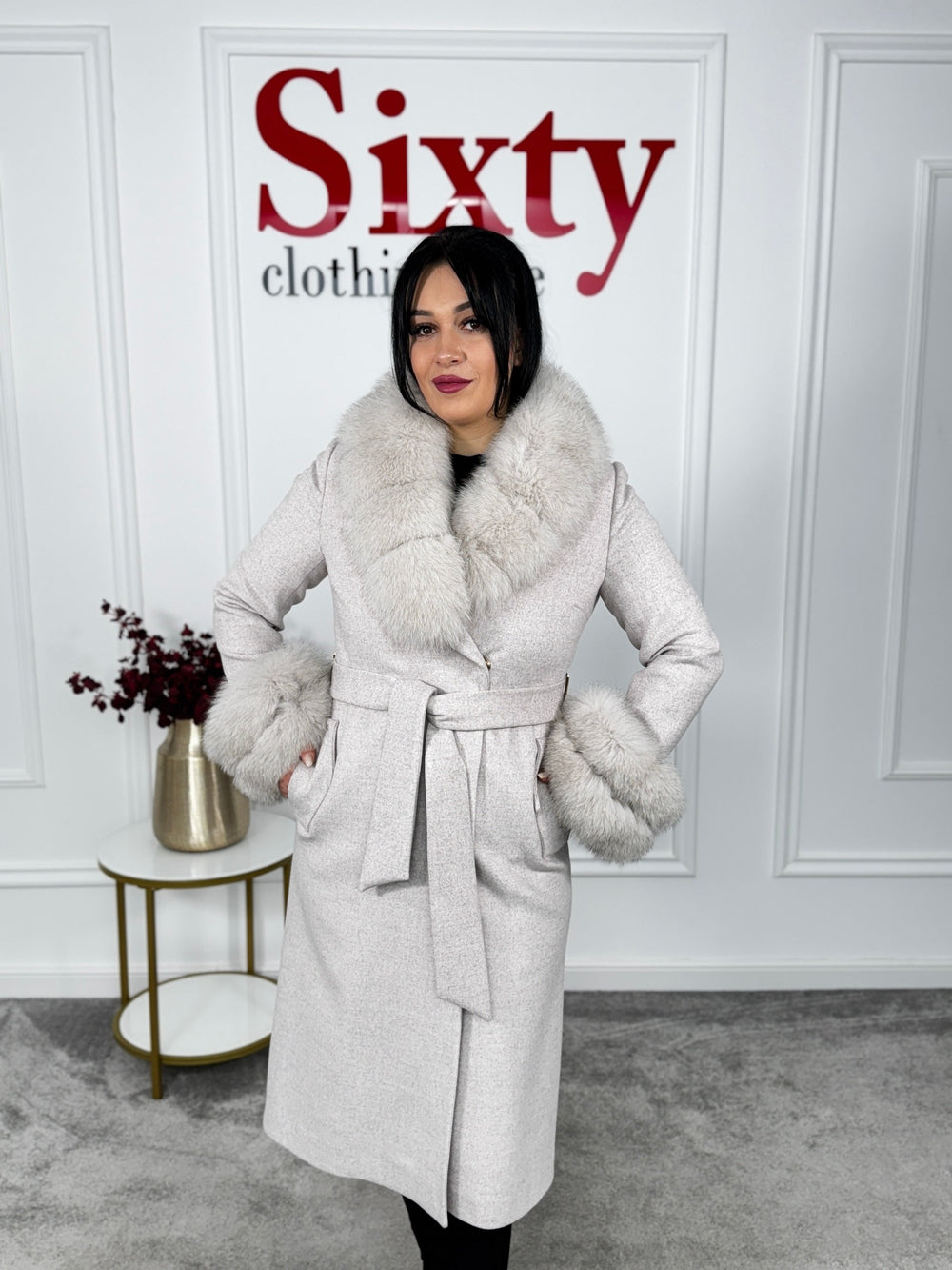 Palton lana cu blana naturala Sofia