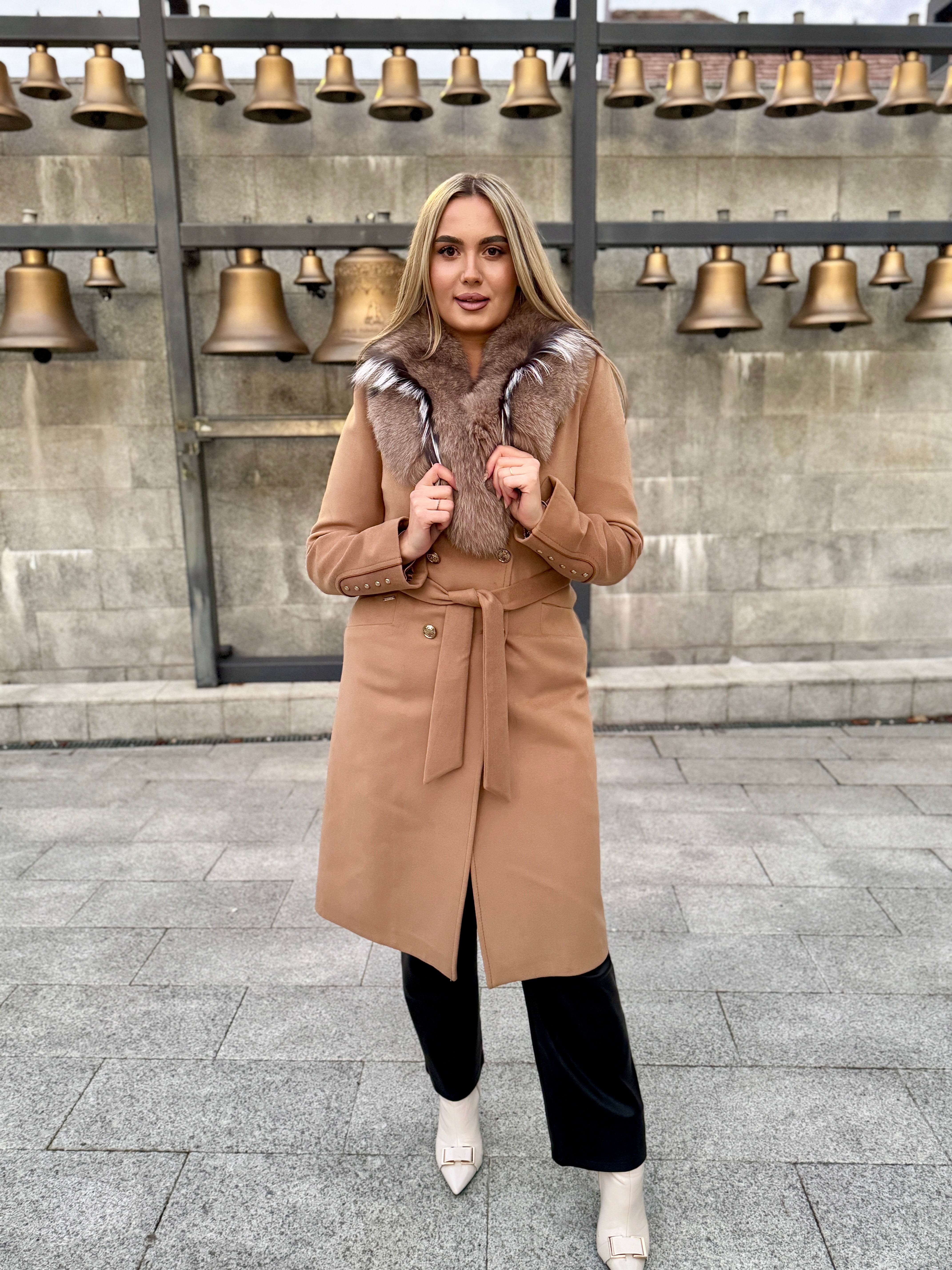 Palton lana si casmir cu blana naturala Klara