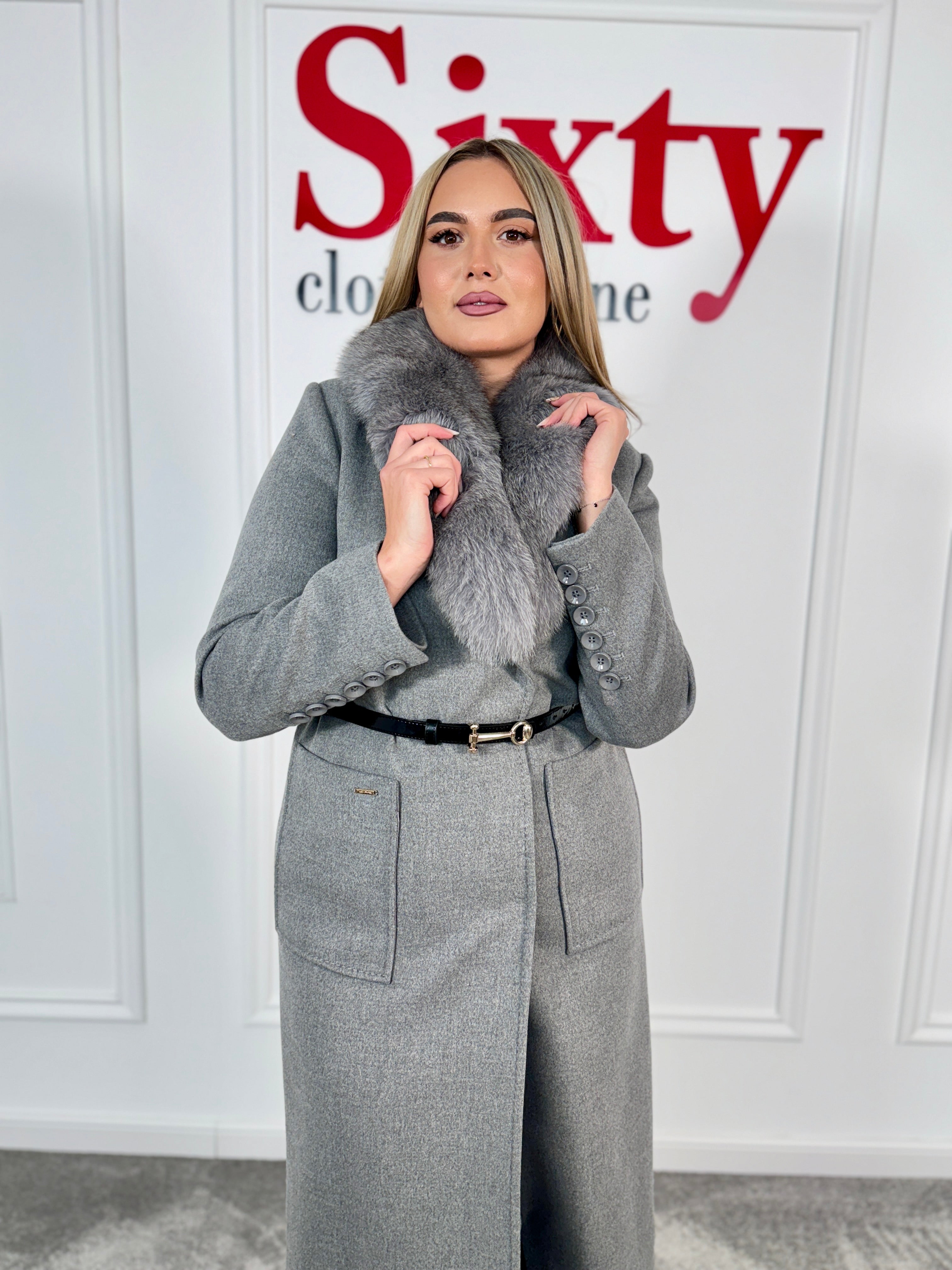 Palton lana si casmir cu blana naturala Alessia