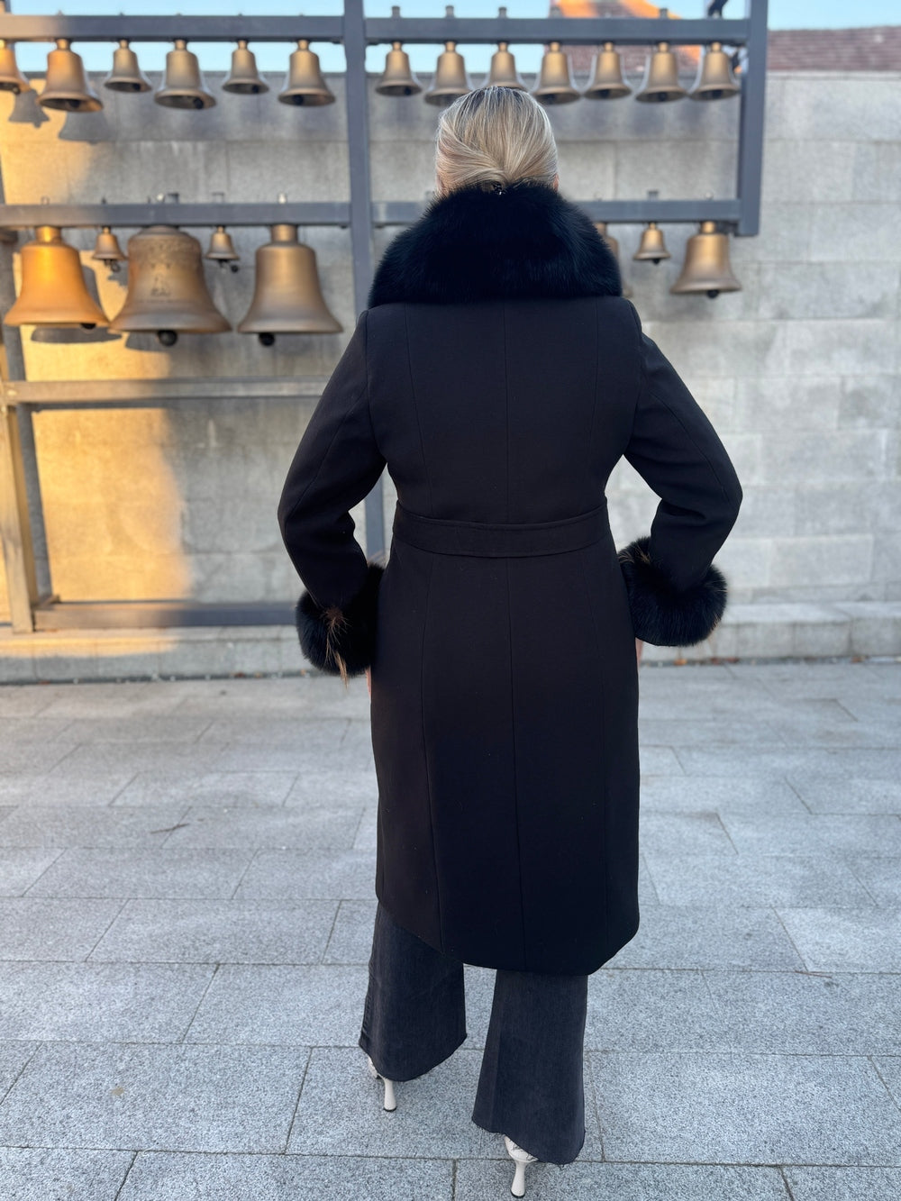 Palton lana si casmir cu blana naturala Jessy