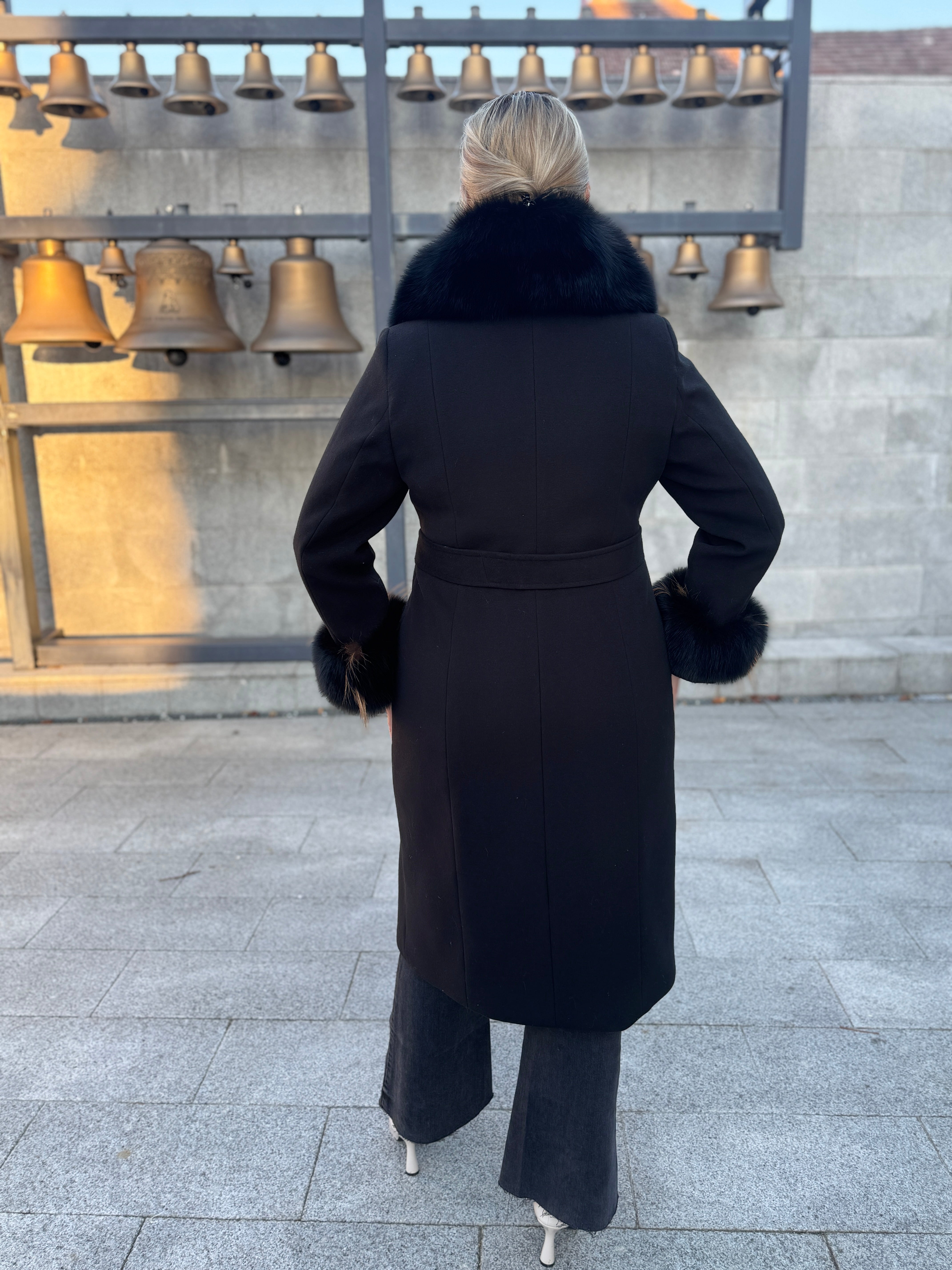 Palton lana si casmir cu blana naturala Jessy