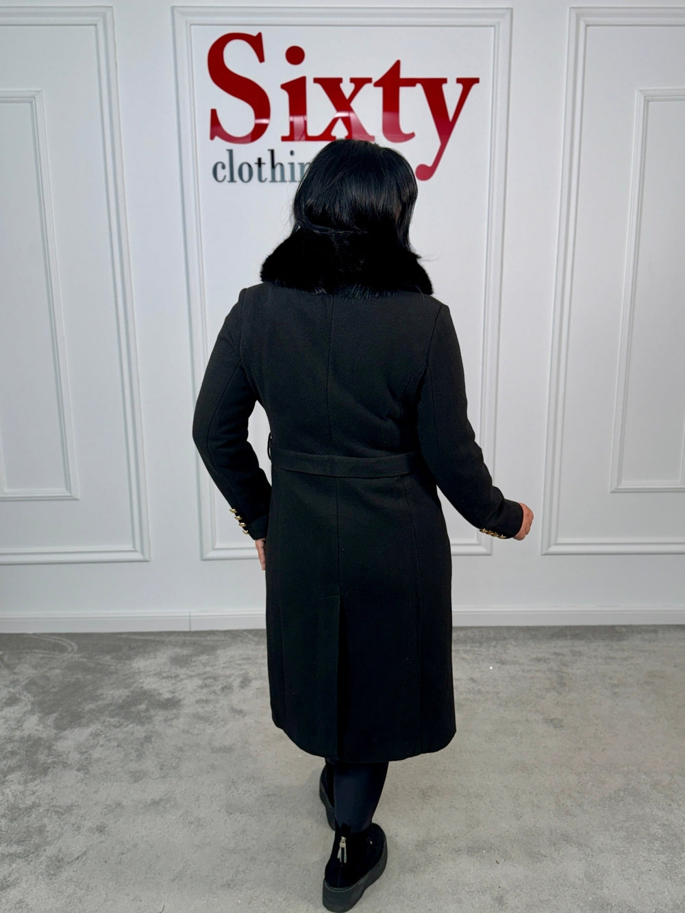 Palton stofa cu blana ecologica Sara