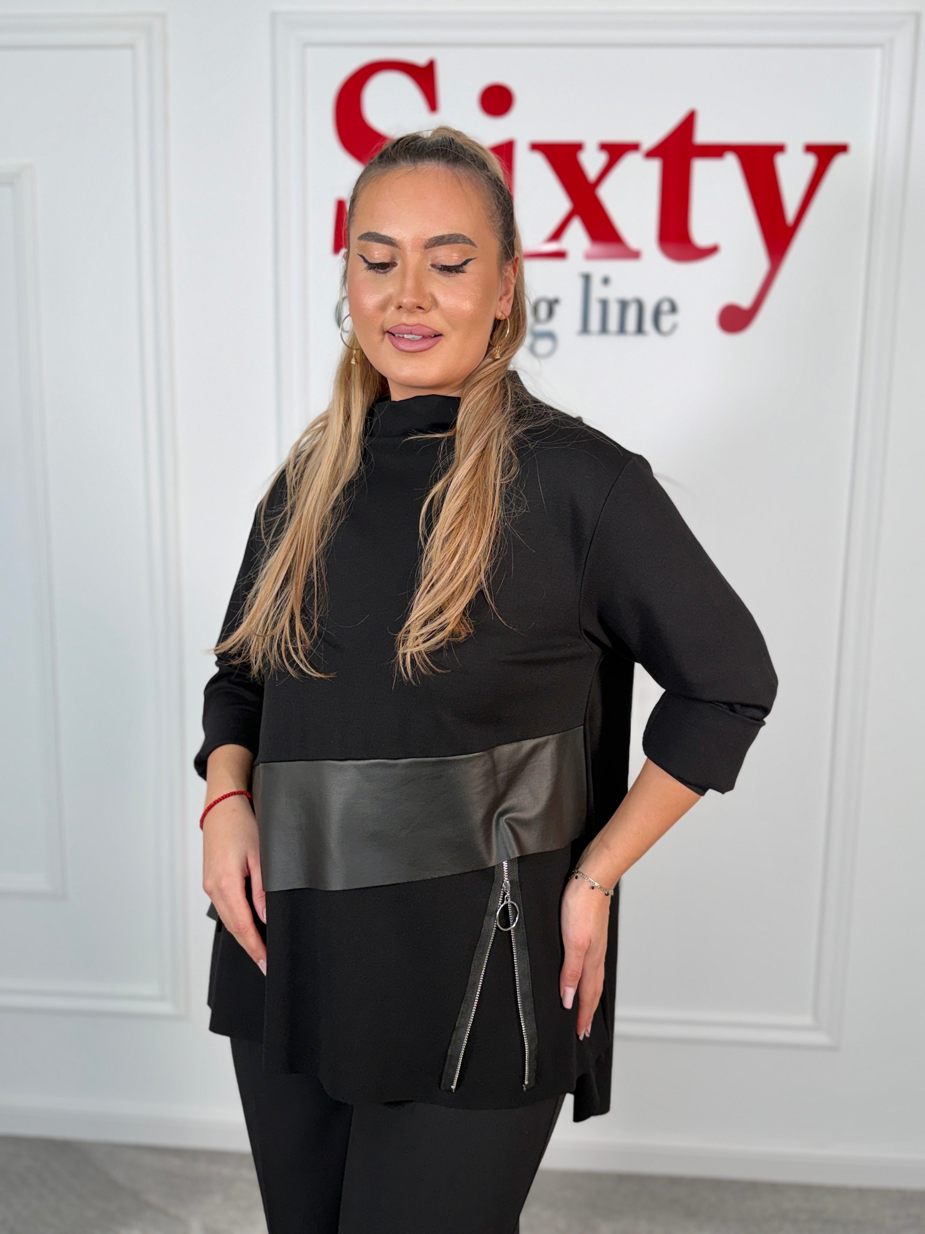 Bluza bumbac cu piele ecologica Evelyn